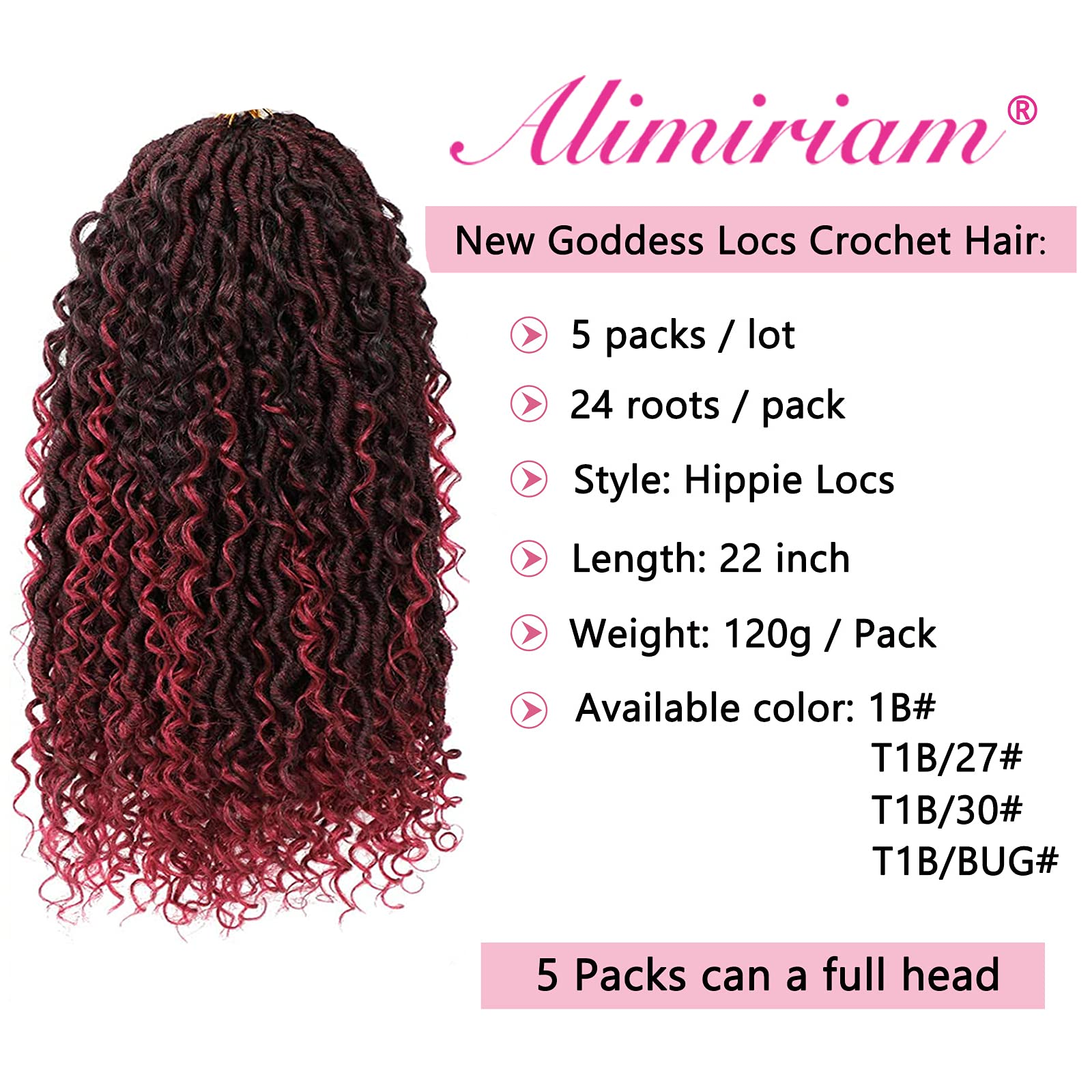 Boho Faux Locs Crochet Hair 5 Packs 22inch Red River Faux Locs Crochet Hair Curly Faux Locs Wavy Crochet Hair with Curly in Midd