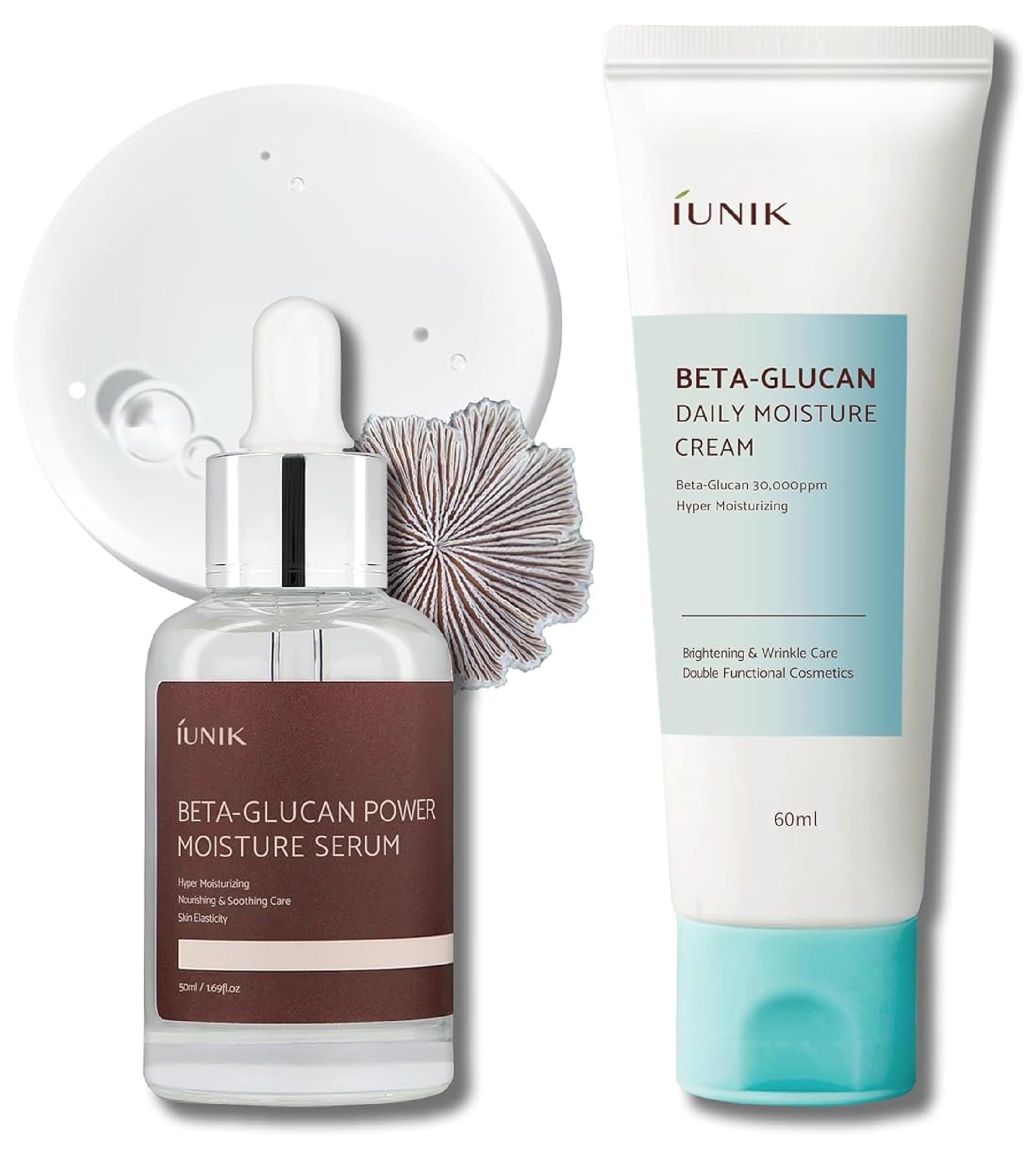 Iunik Beta Glucan Daily Moisture Cream & 400,000 Ppm Beta-Glucan Power Deep Moisture Serum Intense Hydration Fortifying Skin Bar