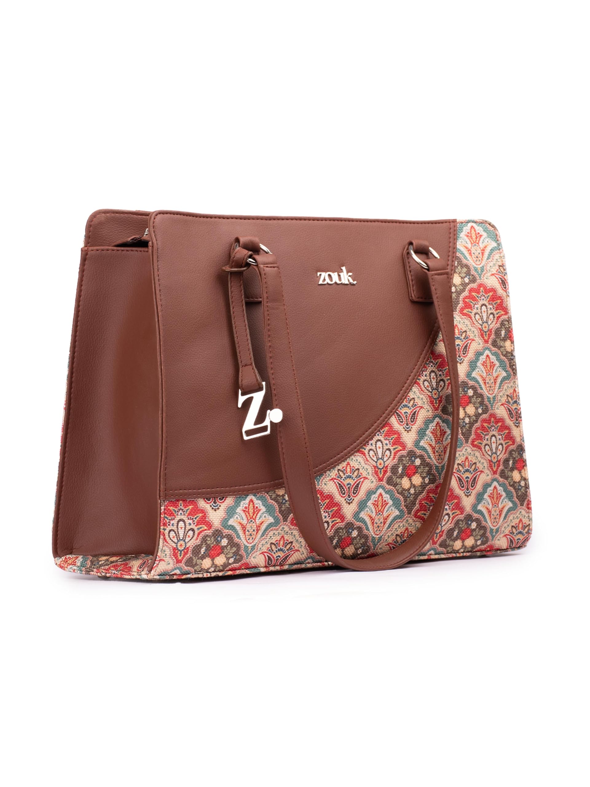 Zouk Mughal Art Multicolor Office Essential Bag | Jute | Vegan Leather Handcrafted Tote Bag With Double Handle Shoulder Strap| M