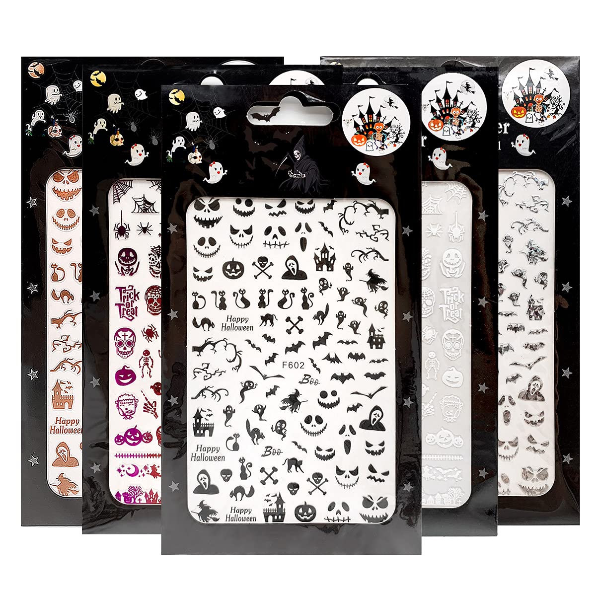 Impressed Nail Art Stickers For Halloween 12 Sheets, 1500+ Self-Adhesive Diy Customized Nail Decals For Halloween Party, Include