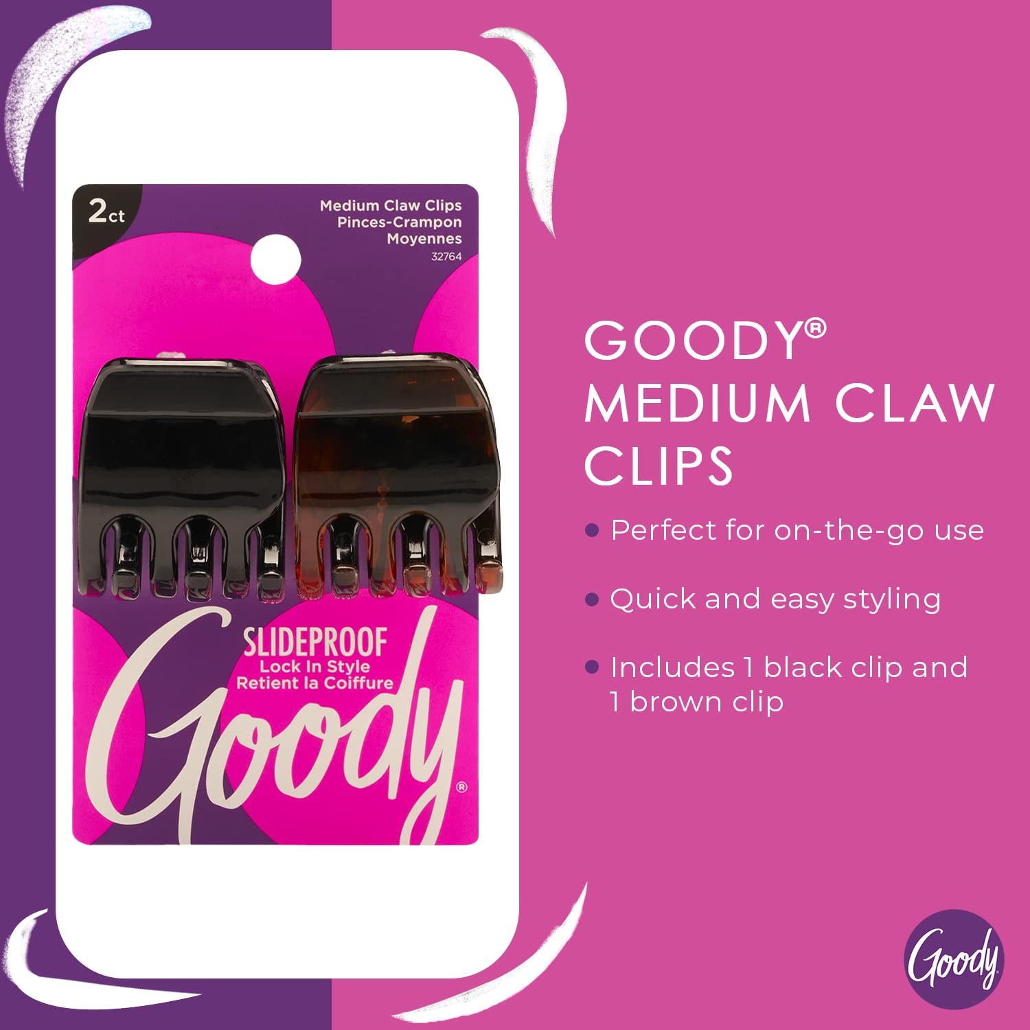 Goody Classics Medium Claw Clips, Black and Brown Colors - Great for Easily Pulling Up Your Hair - Pain-Free Hair Accessories fo