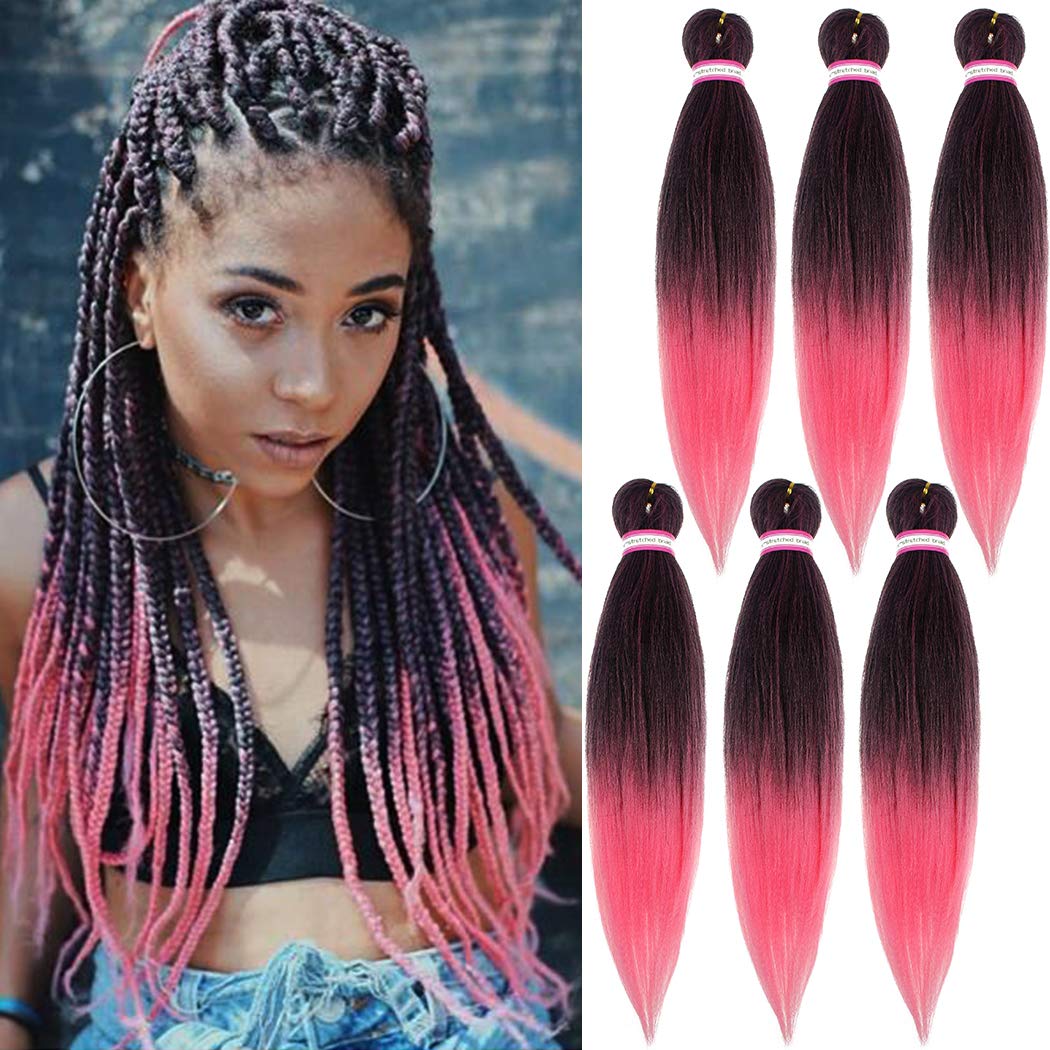Dorsanee Ombre Pink Braiding Hair Pre Stretched 20 Inch 6 Packs Braiding Hair Extensions For Crochet Box Braids Twists Locs Hair