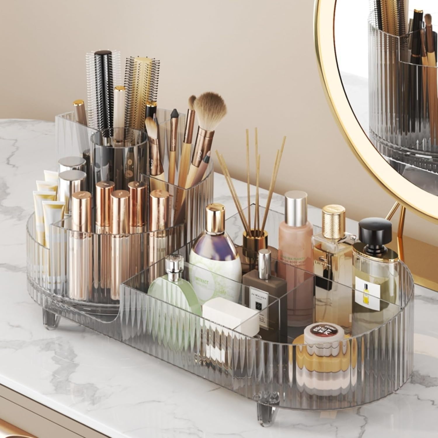 Inovera (Label) Makeup Organizer For Women, Girls | 360 Rotating Cosmetic Brush Holder Case | Dressing Table Vanity Storage Orga
