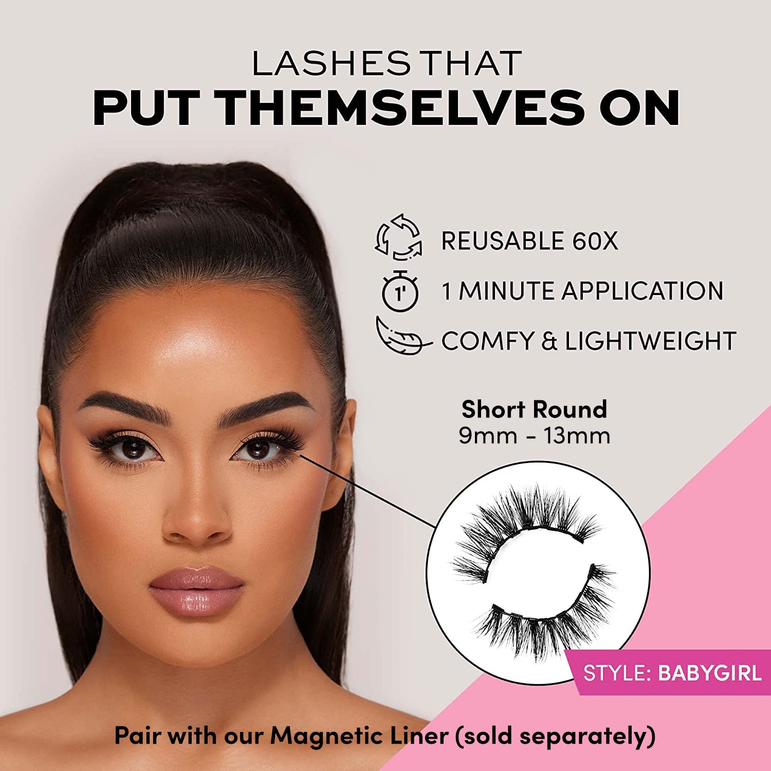 Glamnetic Magnetic Eyelashes - Babygirl | Short Magnetic Lashes, 60 Wears Reusable Faux Mink Lashes, Wispy Round Natural Look -