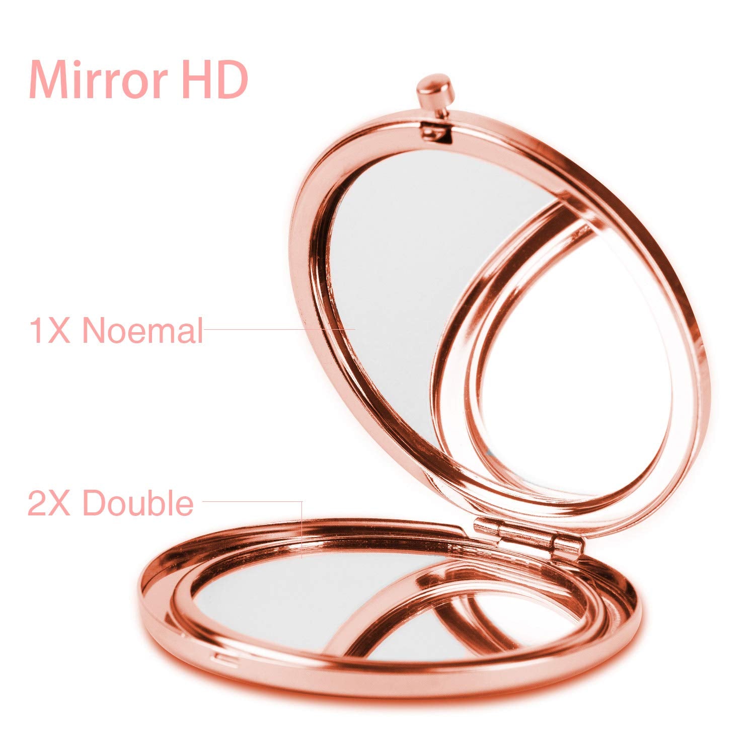 Dynippy Compact Mirror Rose Gold Makeup Mirror Folding Mini Pocket Mirror Portable Hand Mirror Double-Sided 2 X 1X Magnification