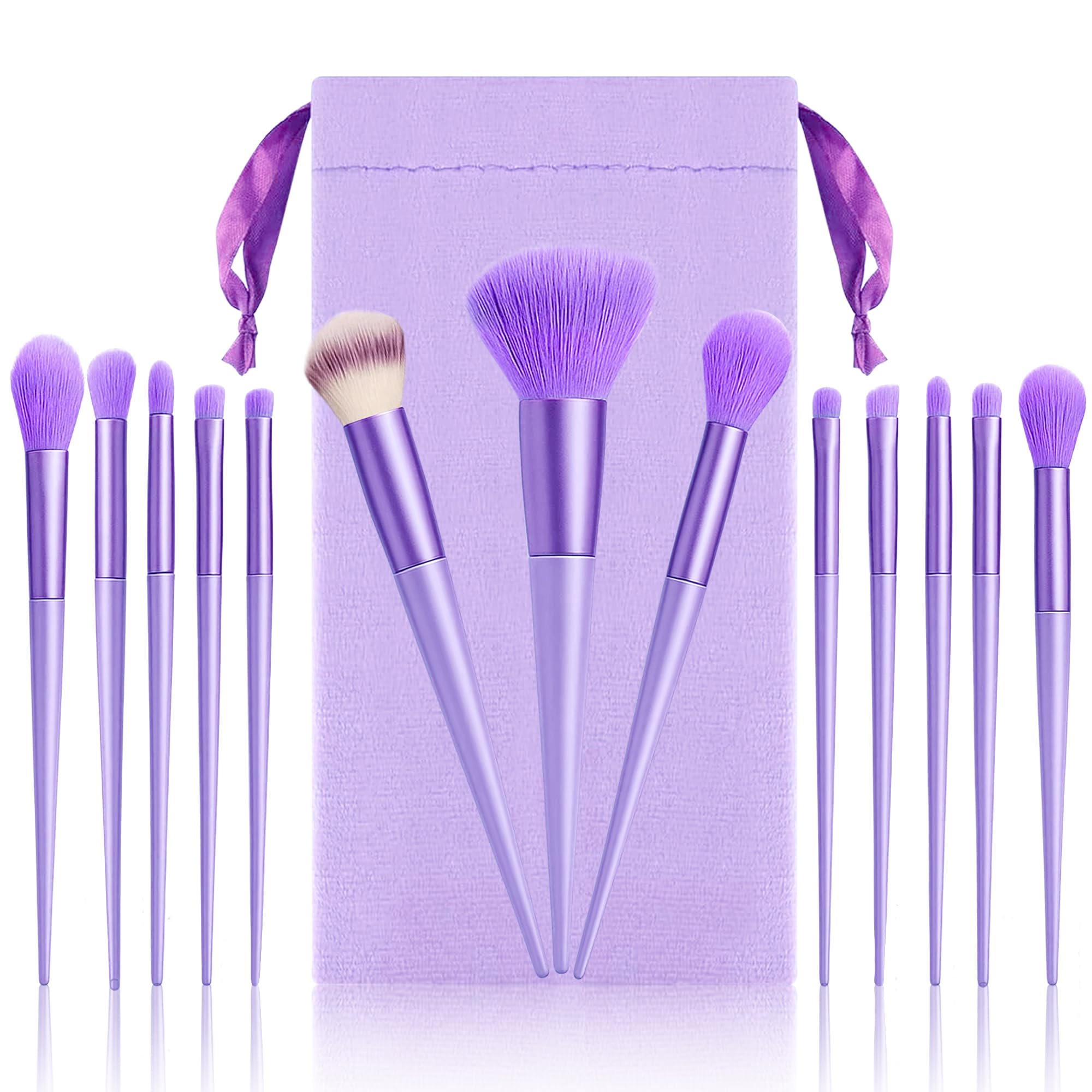 Glun 13 Piece Set Metallic Purple Colour, Travel Makeup Brushes With Cloth Bag For Makeup Artists, Foundation, Powder, Concealer