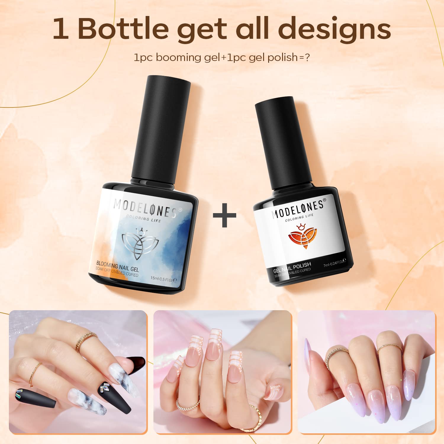 Modelones Blooming Gel Nail Polish, 15 Ml Clear Marble Nail Design Kit, Nail Art Accessories Stuff For Spreading Effects, Floral