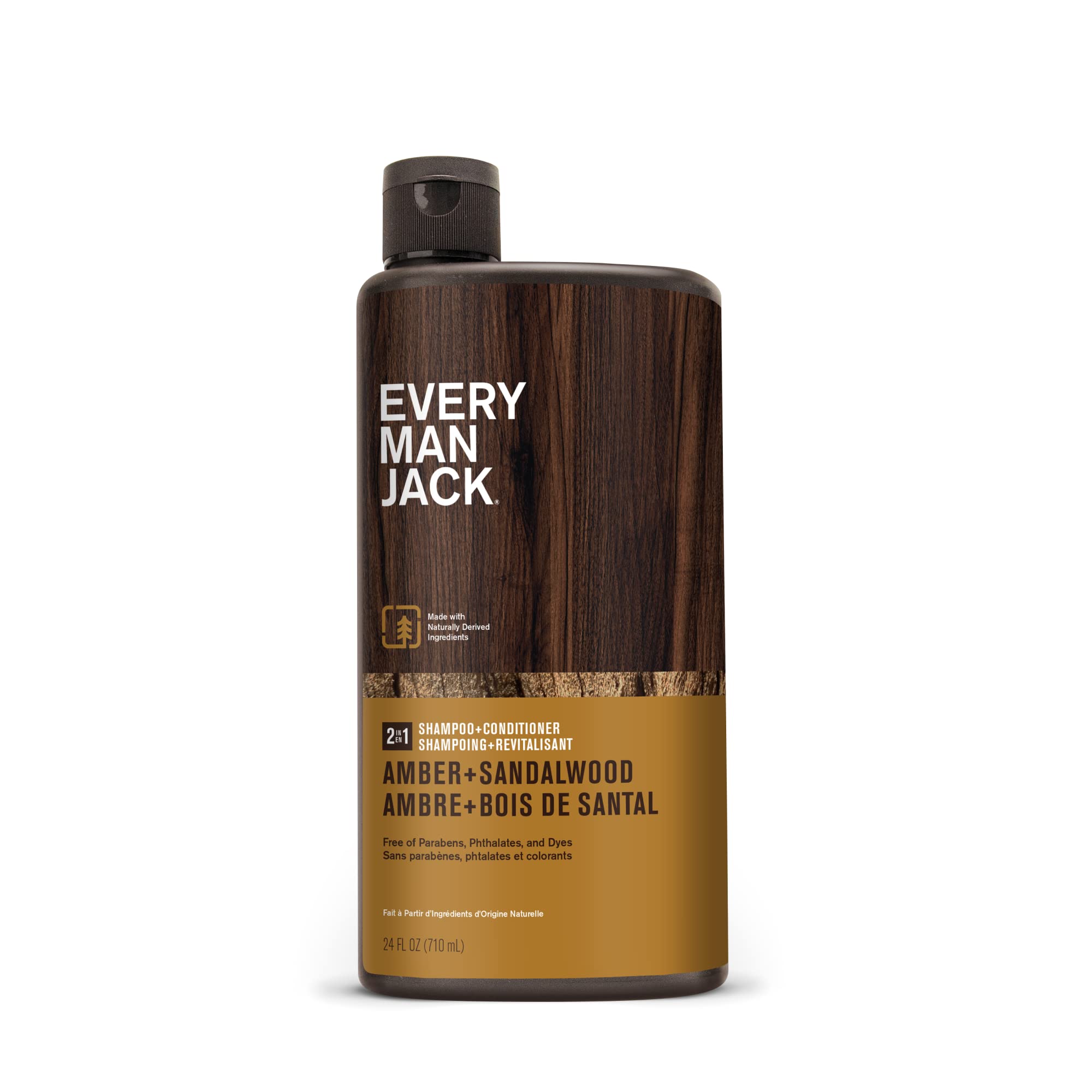 Every Man Jack 2-in-1 Daily Shampoo + Conditioner - Amber + Sandalwood | Nourishing For All Hair Types, Naturally Derived, Cruel