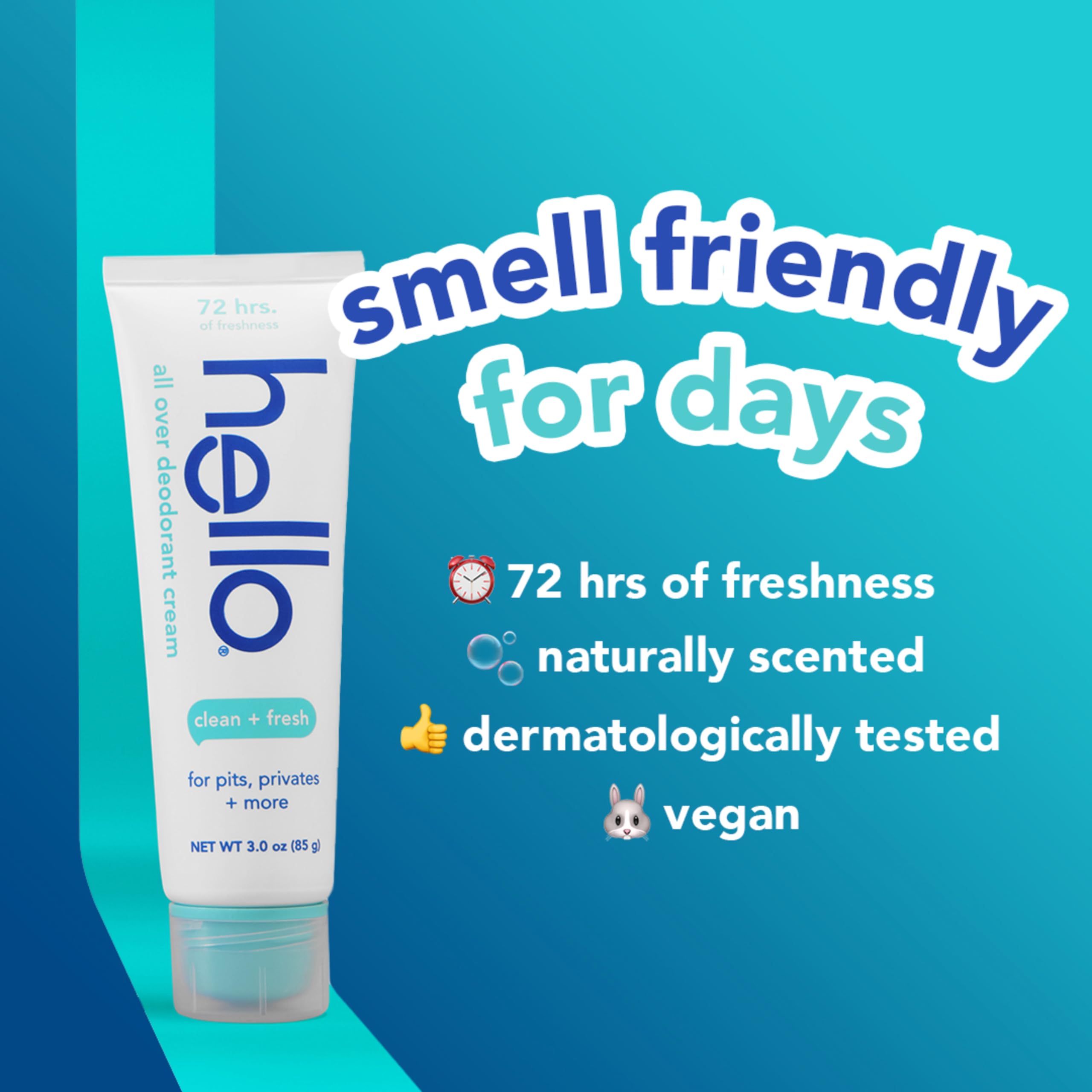 hello Clean & Fresh All Over Whole Body Deodorant Cream for Women and Men, Aluminum Free, Safe for Sensitive Skin, Pits, Private