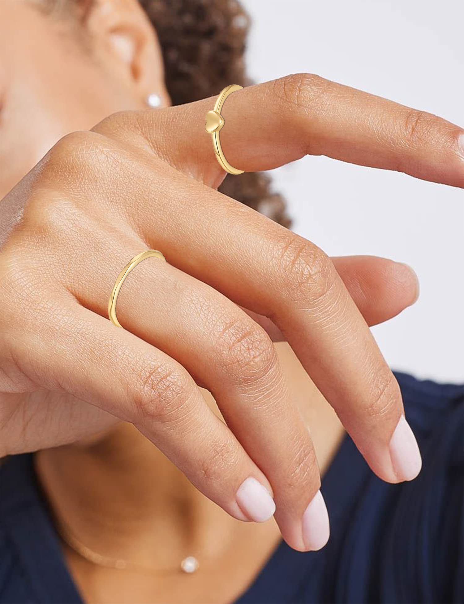 RLMOON 8PCS 14K Gold Plated Stacking Ring Set for Women Teen Danity Thumb Stackable Rings Gold Heart CZ Promise Eternity Rings P