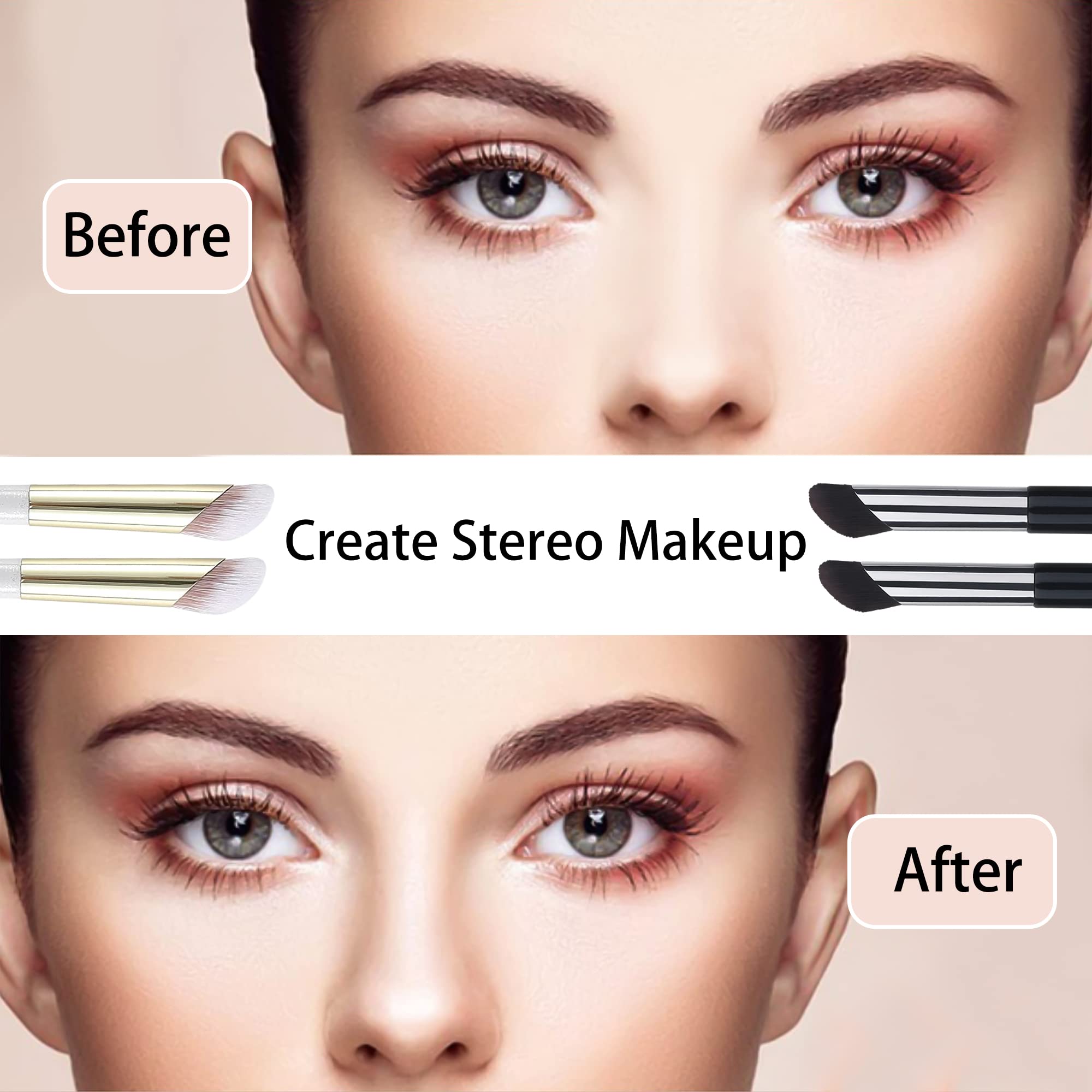 Angled Foundation Brush & Mini Concealer Blending Brush Nose Contour Brush, Under Eye Concealer Brush, Bronzer Highlighting Brus