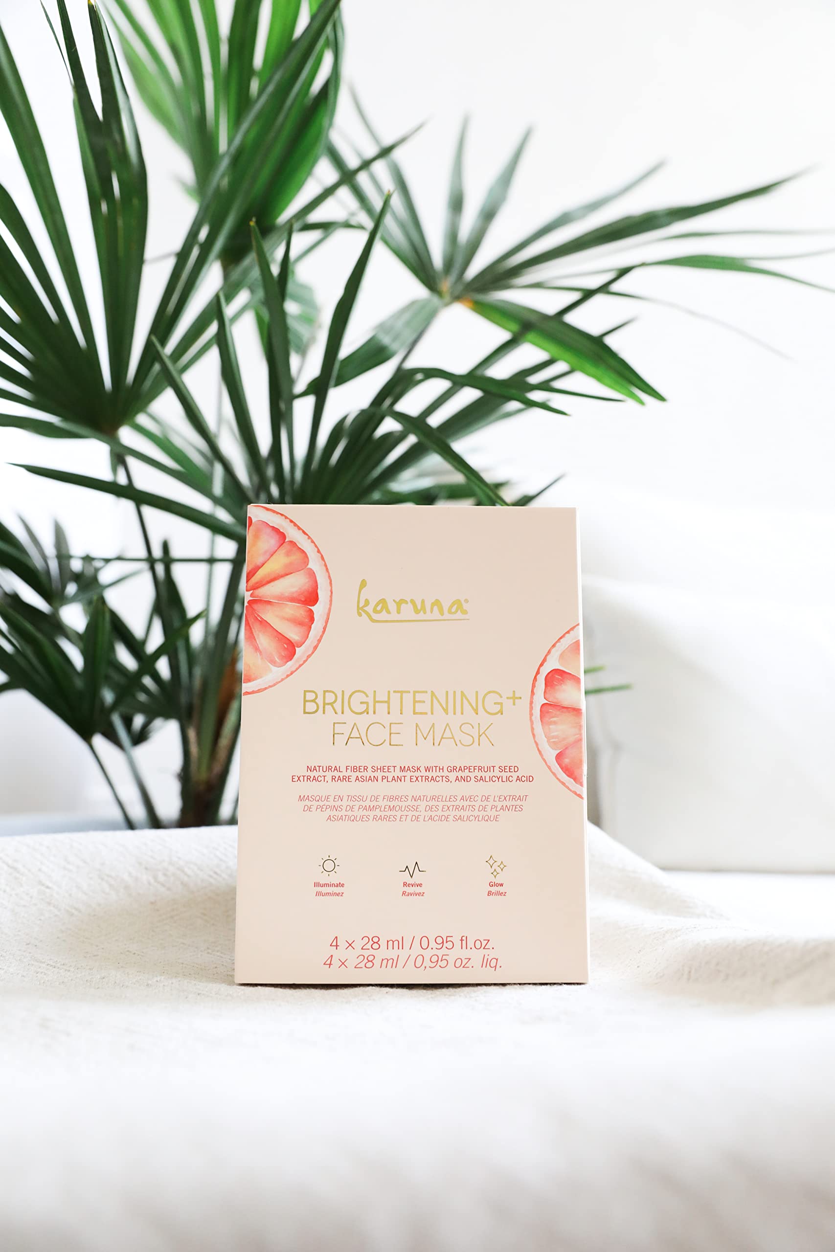 Karuna Skin - Brightening+ Sheet Masks For Radiant Skin, Hydrating Face Mask Skin Care Essential, Face Mask With Grapefruit Seed