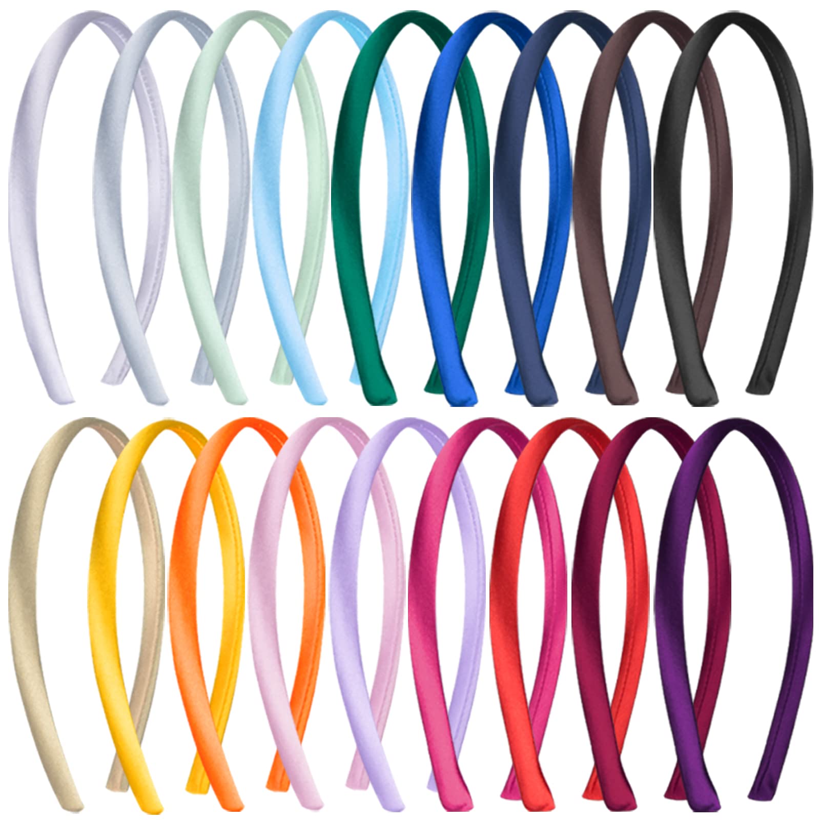 SIQUK 18 Pieces Satin Headbands Colorful Satin Covered Headband Hard Headbands 0.39 Inch Wide Non-slip Hair Headband DIY Plain H