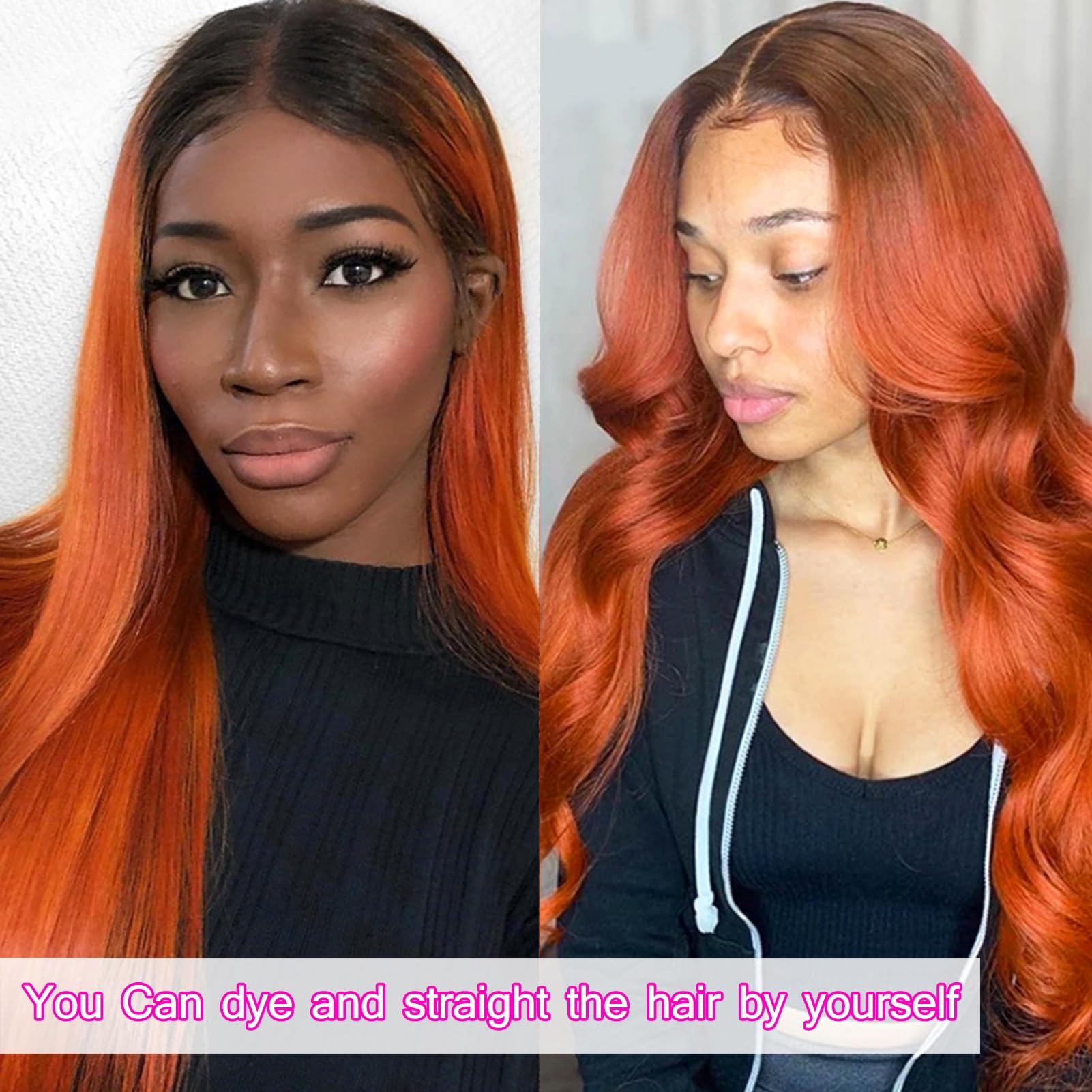 Yms Human Hair Wigs For Black Women 180% Density Ombre Orange Transparent Hd 13X4 Lace Front Wigs Human Hair Pre Plucked 100% Un