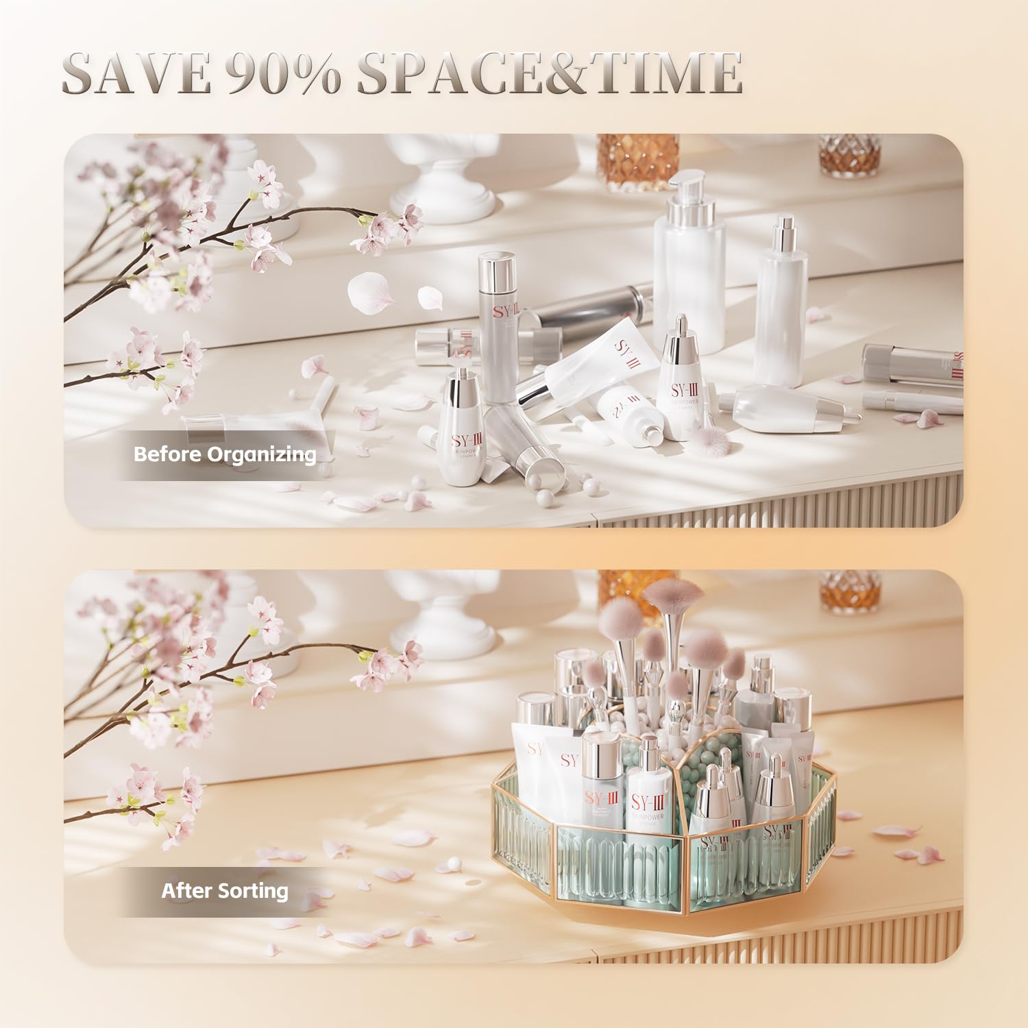 Coralhouse Rotating Makeup Organizer Makeup Organizer Countertop High Hardness Glass Cosmetic And Skincare Organizer,Bathroom Co