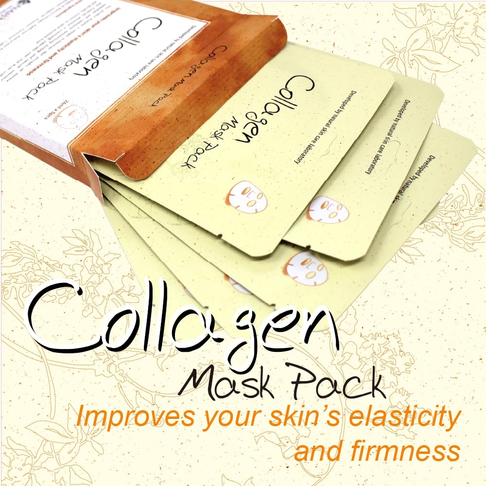 Naisture Vegetable Collagen 5-Pack Korean Face Mask: Smooth And Moisturizing Skincare Sheet Mask For All Skin Types. Ideal For H