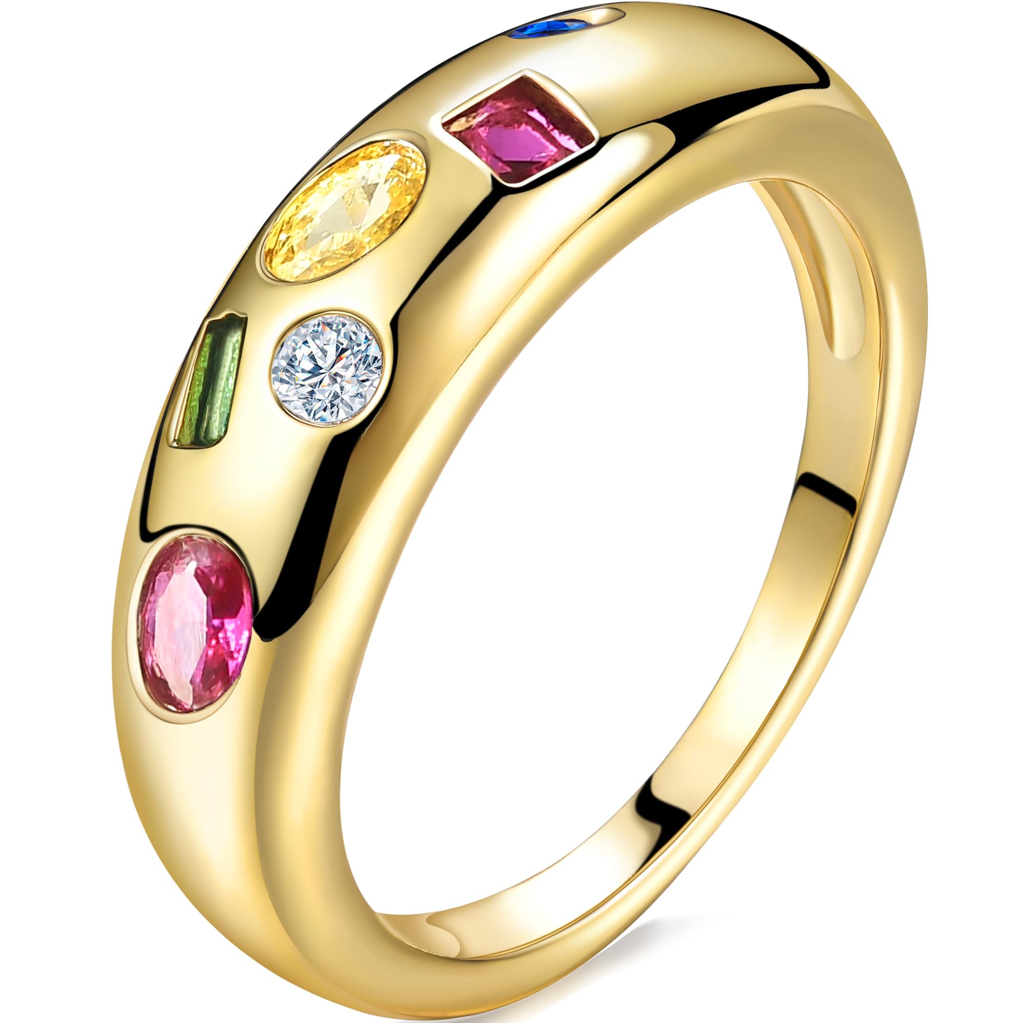 AllenCOCO Gold Dome Ring for Women, 14K Gold Filled Statement Ring Hypoallergenic Gemstone Rings for Women Stackable Ring