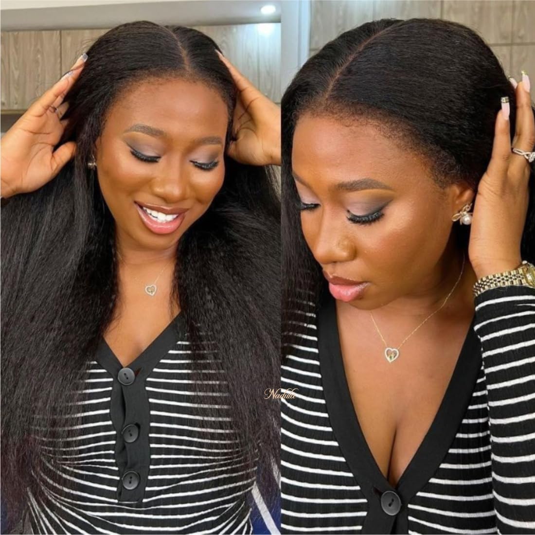 Nadula Yaki Straight Bye Bye Knots Glueless Wig Kinky Edge Hairline 7X5 Pre Cut Lace Front Wigs Human Hair Pre Plucked Pre Bleac