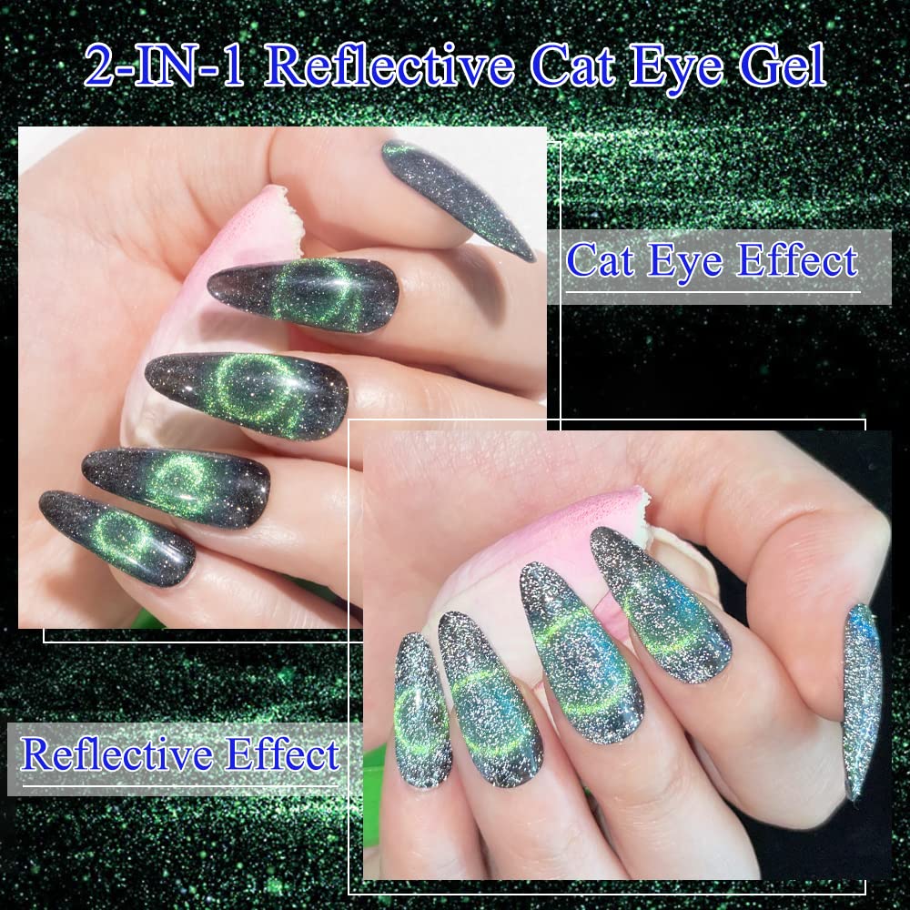 Mizhse Reflective 9D Cat Eye Gel Nail Polish, Galaxy Holographic Magnetic Gel Polish Set With Chameleon Effect Soak Off Gel Nail
