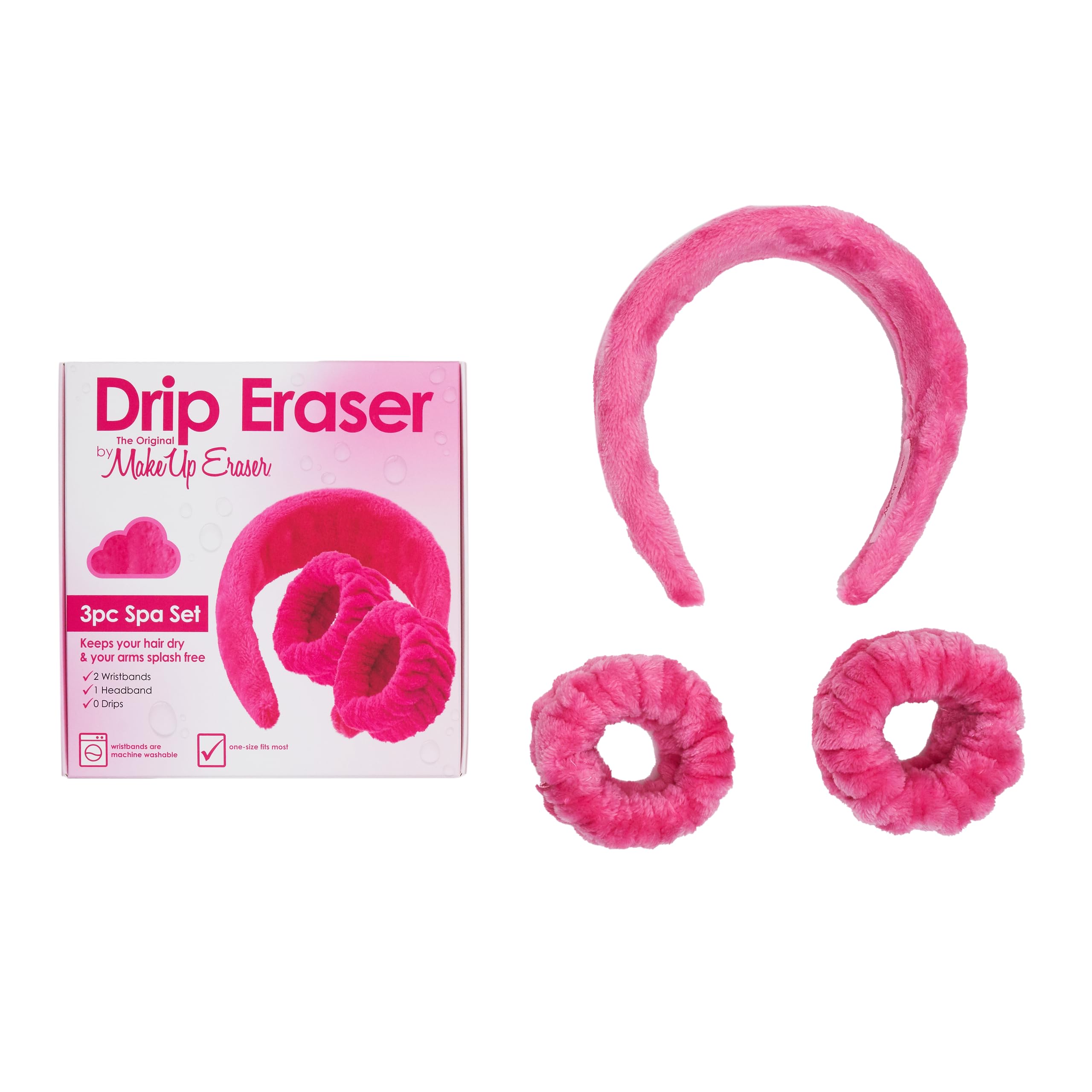 The Original Makeup Eraser Drip Eraser, Absorbent Headband And Wristbands, Collect Water During Face Washing, 3 Piece Spa Set, O