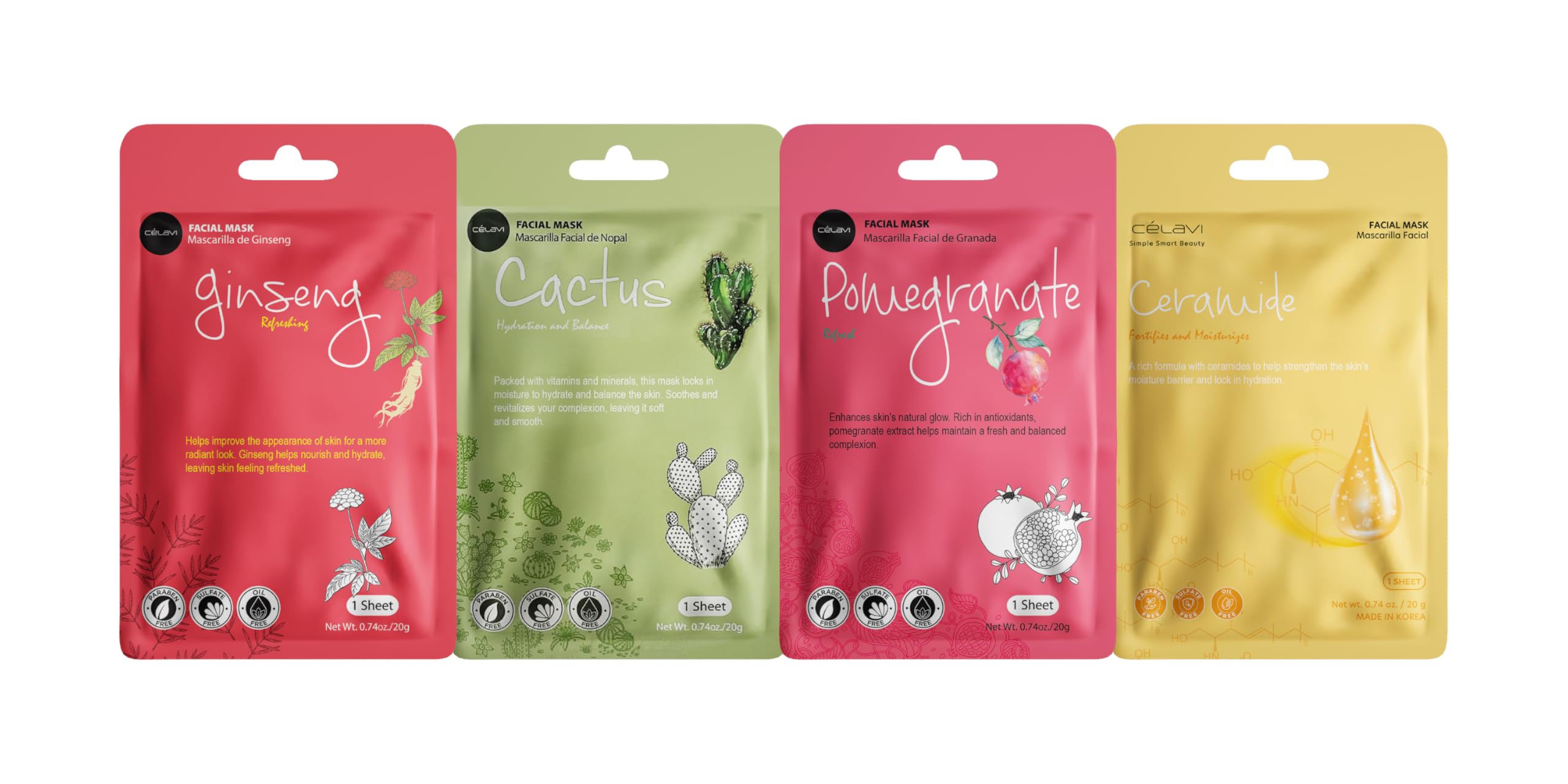 Celavi K-Beauty Skincare Essence Facial Face Mask Korea Skin Care Moisturizing C Set 48 Pack