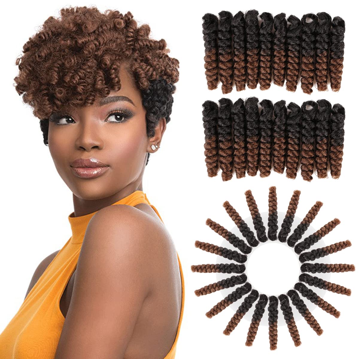 PHOCAS 10'' 3Packs Short Curly Crochet Hair Toni Curl Jump Wand Jamaican Bounce Crochet Hair For Black Women(6MM 1B/30 Black to 