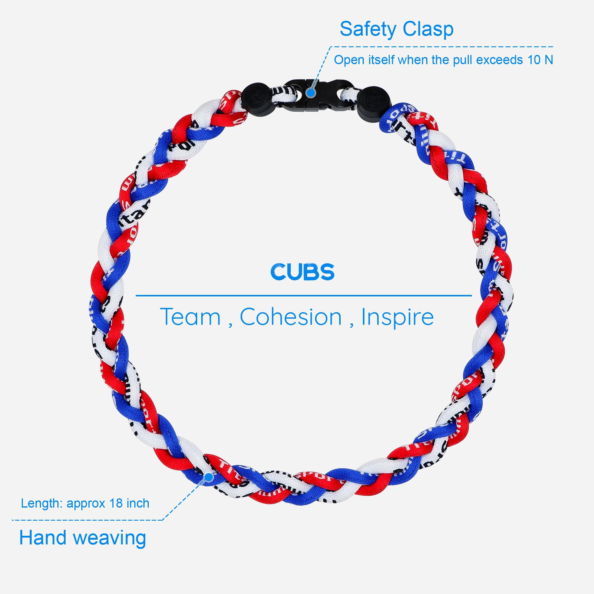 SUPBOMM Baseball Rope Necklaces, League Team Colors Braided Necklace, Baseball Team Gifts, Cubs