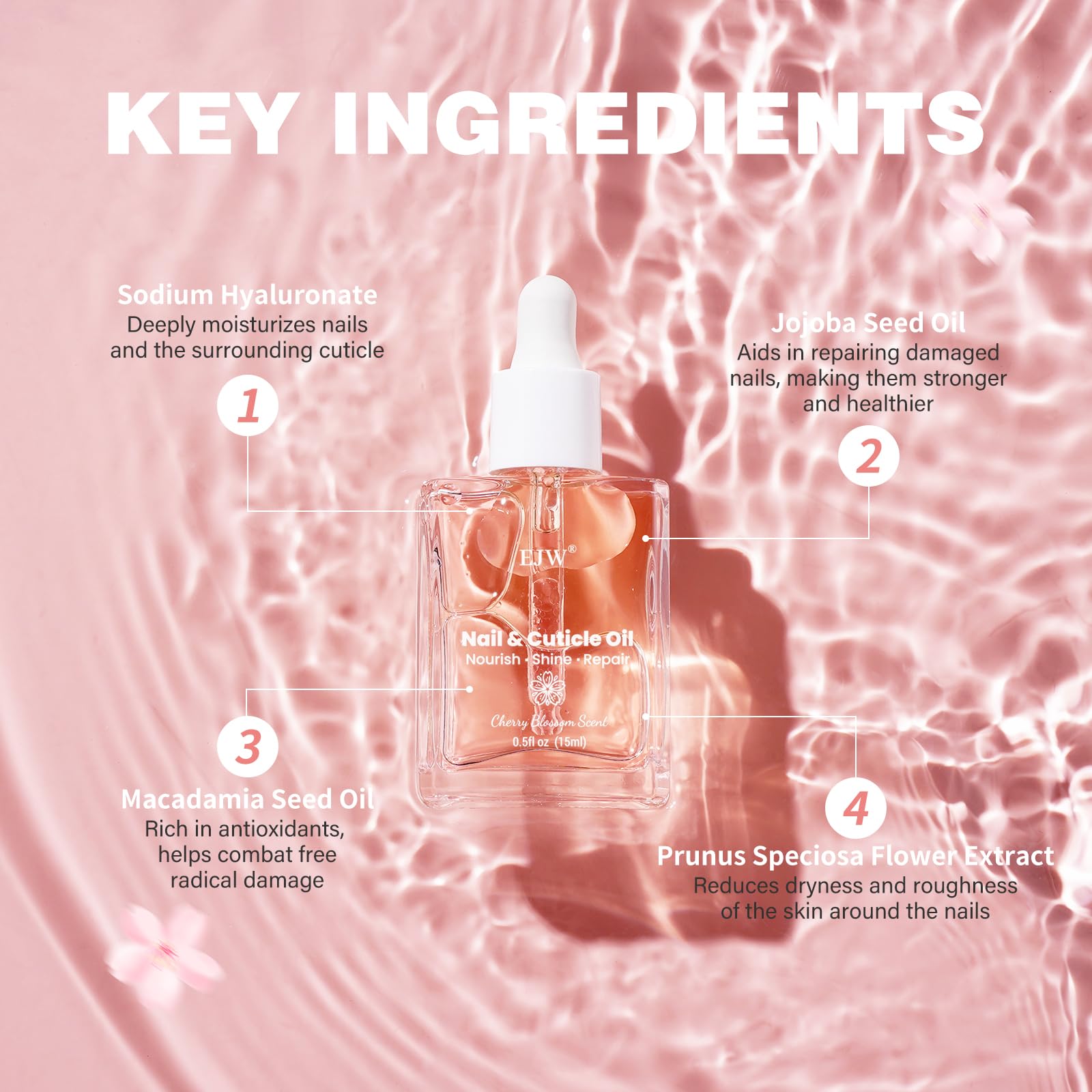 Cherry Blossom Nail & Cuticle Oil - Ultimate Hydration, Repair With Real Cherry Blossom Extract - Paraben-Free, Vegan & Cruelty-