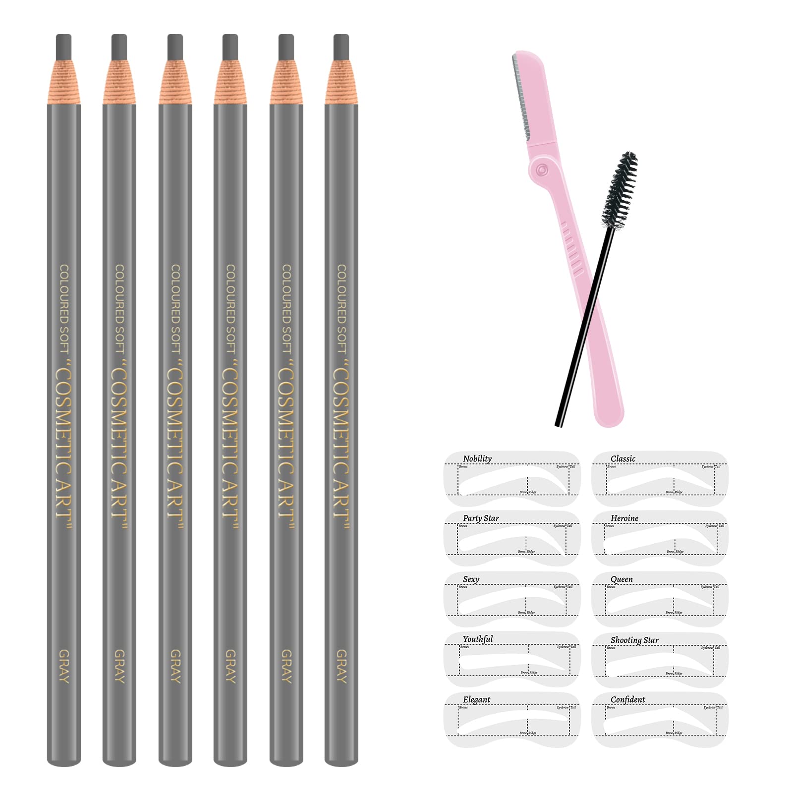 Ownest 6 Pcs Pull Cord Peel-Off Eyebrow Pencil Tattoo Makeup And Microblading Supplies Set For Marking, Filling And Outlining, W