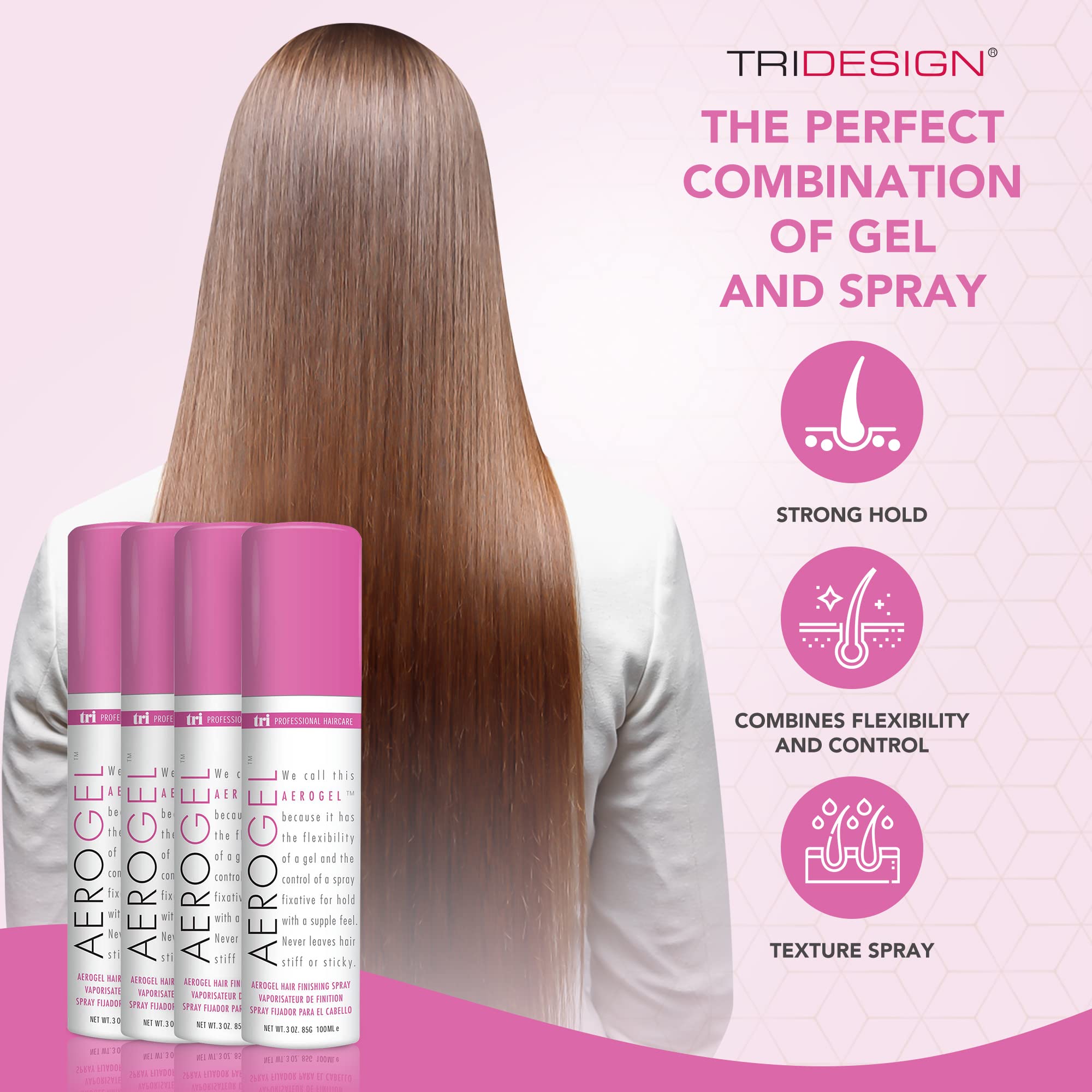 Tri Design Aerogel Hair Spray - Extra Hold, Free & Clear Hairspray Firm Hold For Women And Men, Travel, Volume Fixer & Non-Stick