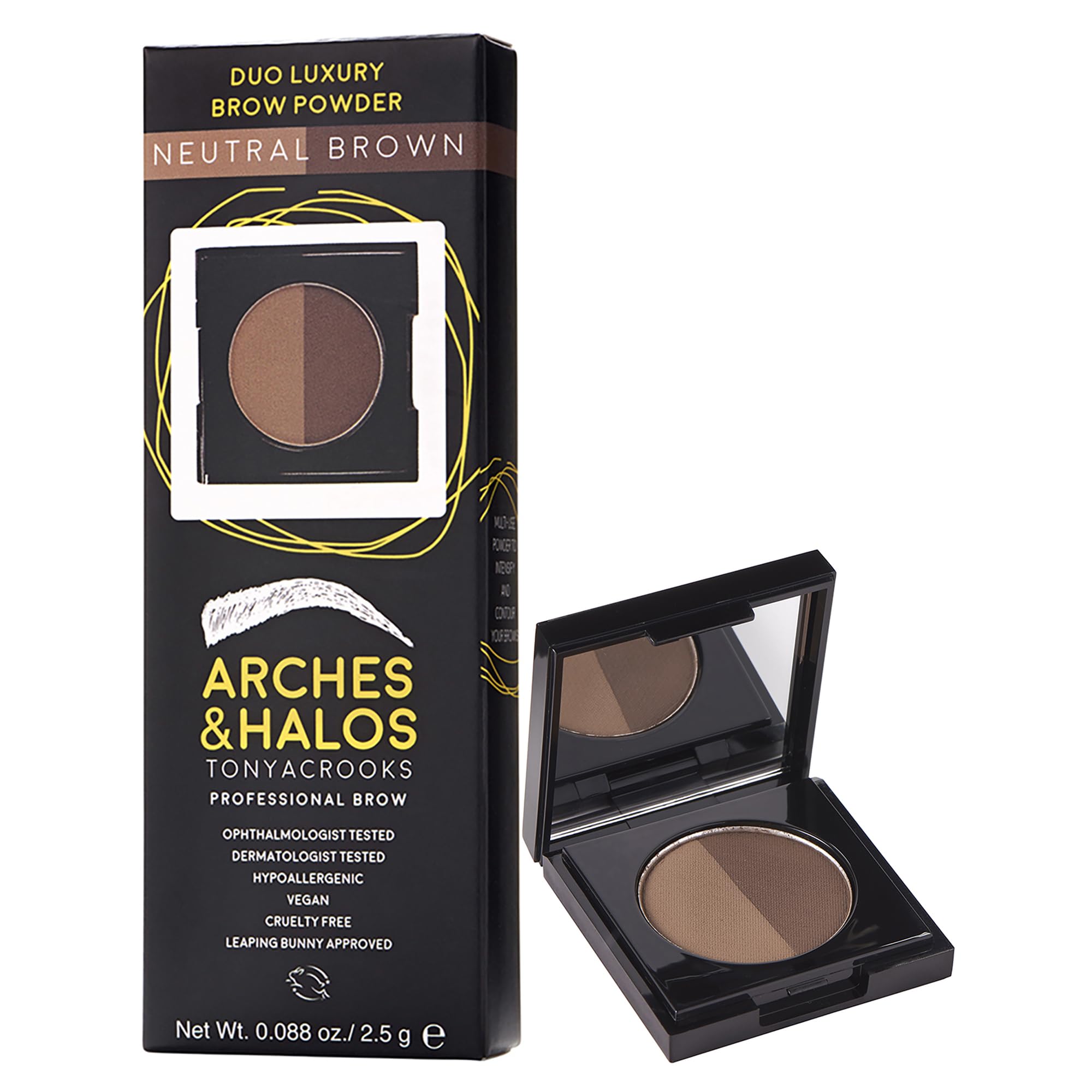 Arches & Halos Duo Luxury Brow Powder - Two-For-One Versatile Compact Powder - Get Full, Defined Brows - Vegan And Cruelty Free