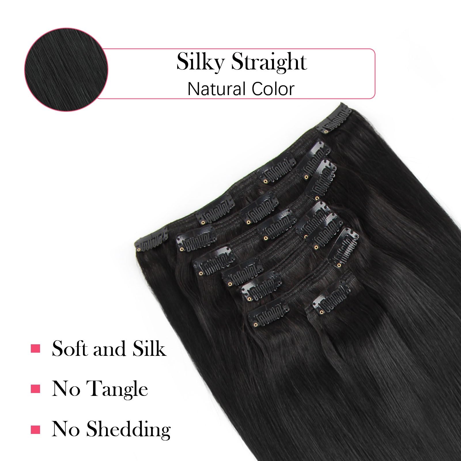 Sassina Straight Clip In Human Hair Extensions With Natural Black Hair Color Silky Straight Double Wefts Remy Real Hair Extensio