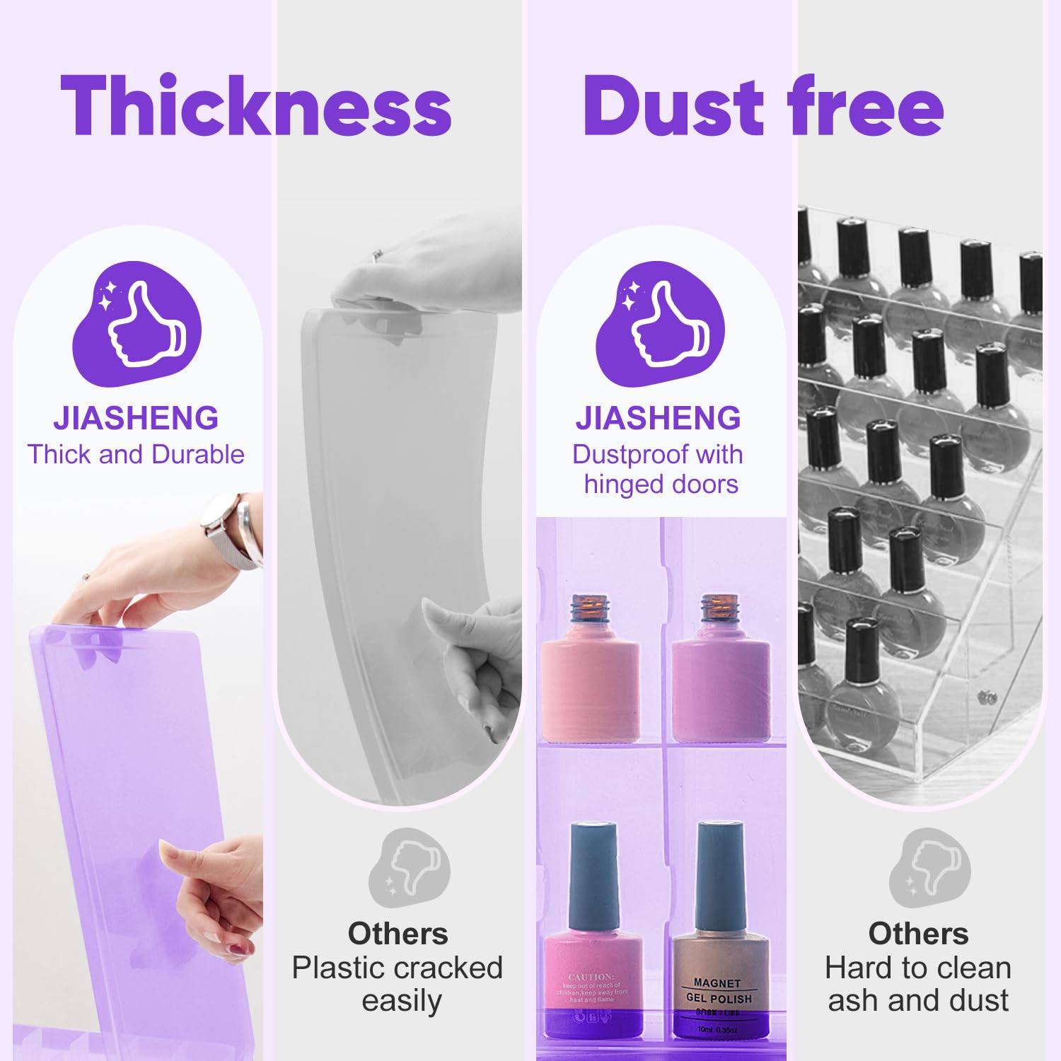 Jiasheng Nail Polish Organizer Case Holders, 48 Bottles Universal Nail Storage Box For Double Side Adjustable Space Divider For