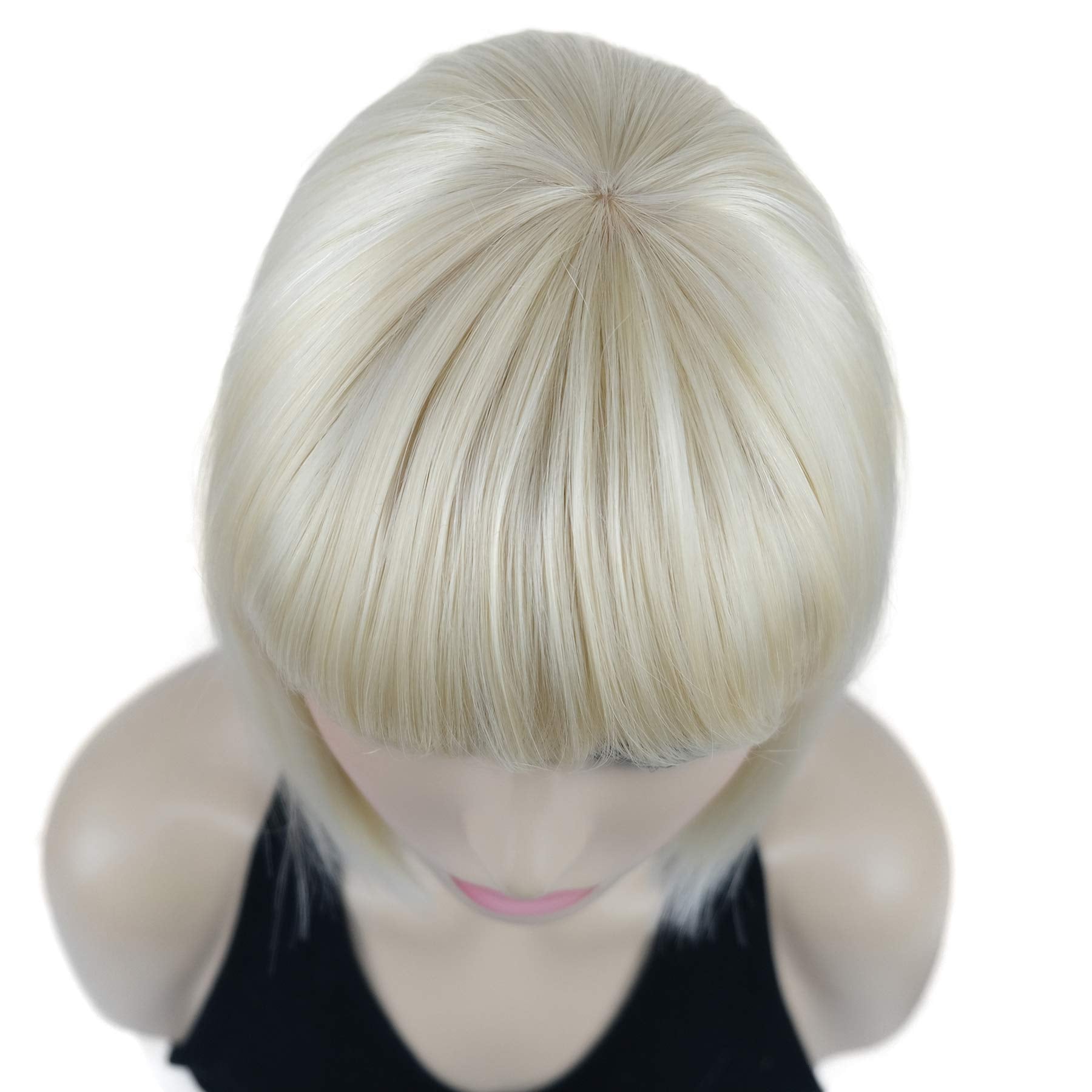 Lydell 8'' Straight Short Bob Hair Flat Bangs Cute Central Dot Skin Top Heat Resistant Synthetic Wigs (613 Blonde)