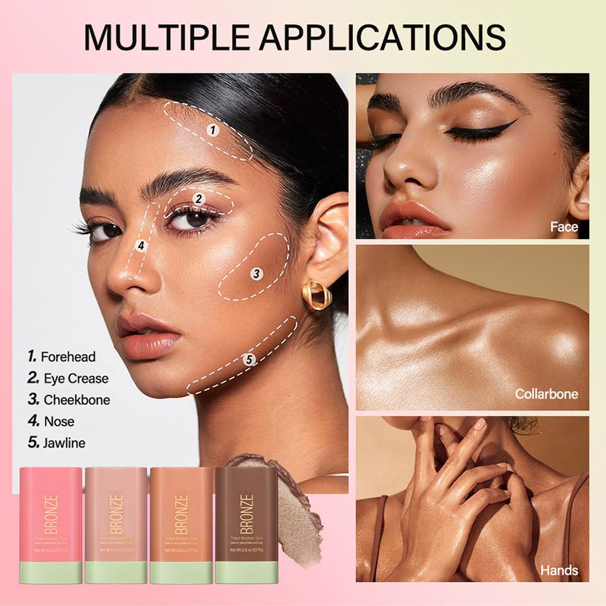 Tiejdhr Multi-Use Makeup Blush Stick, Beauty Tinted Solid Blush Stick,Facial Contouring Highlight & Brighten Face Stick, Waterpr