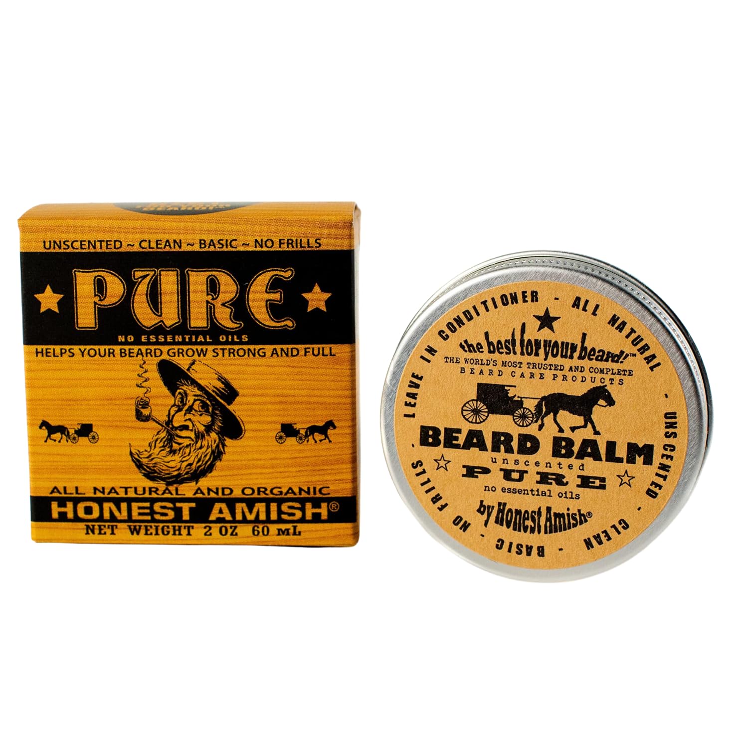 Honest Amish - Pure - Fragrance Free Beard Balm - All Natural - 2 Ounce