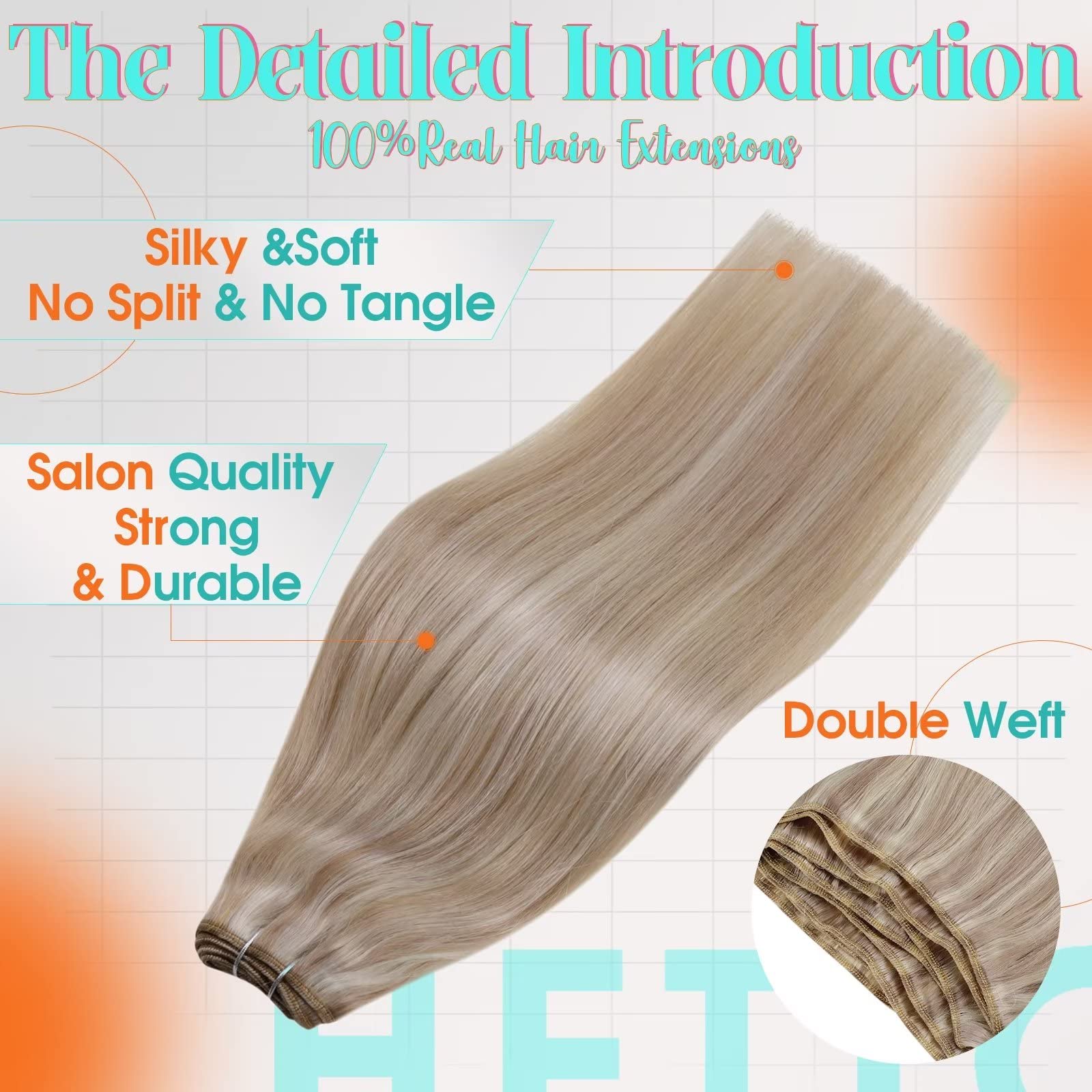 Hetto Blonde Weft Hair Extensions Human Hair 12 Inch 70g #18/613 Ash Blonde Sew in Weft Hair Extensions Remy Hair Brazilian Hand