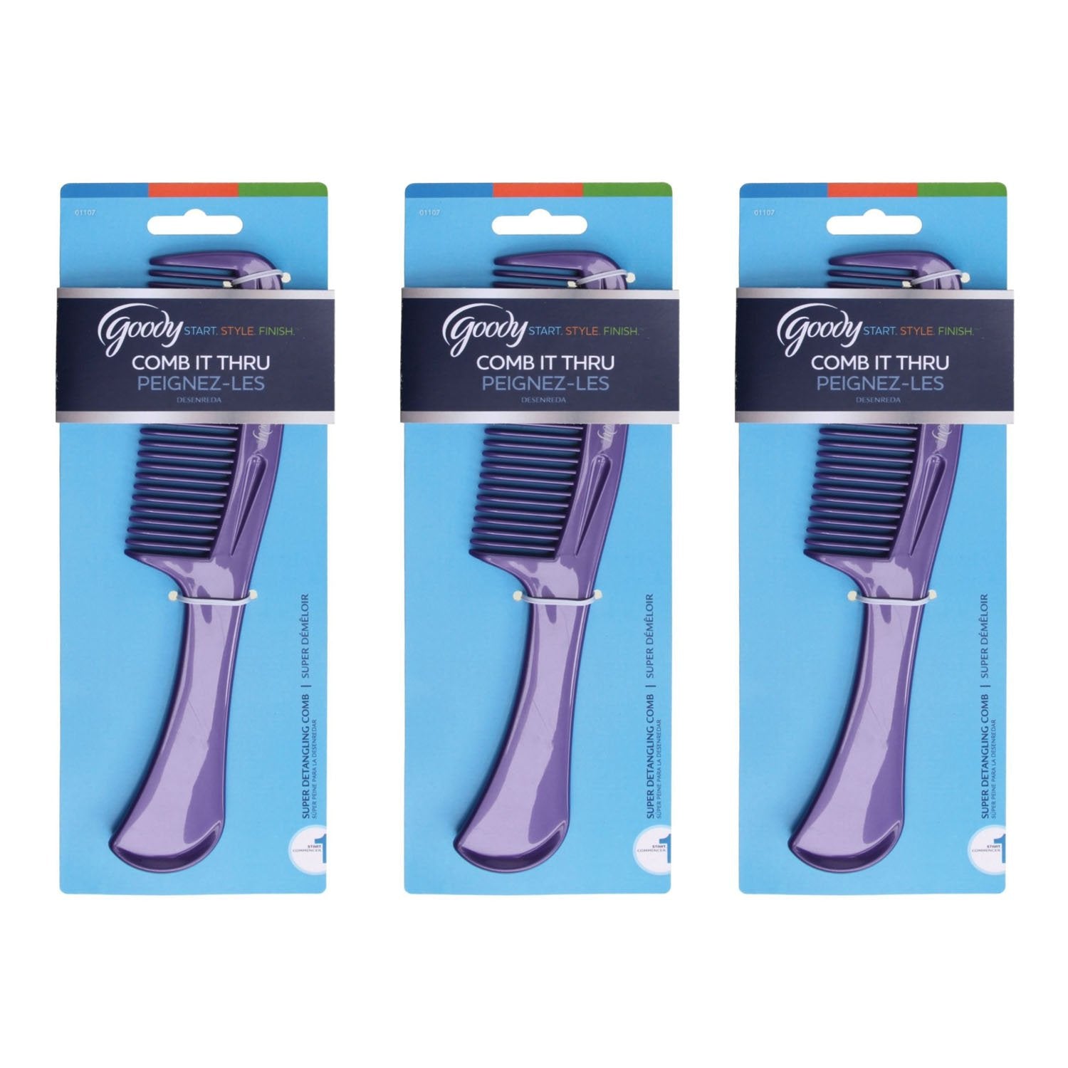 Goody Styling Essentials Super Hair Comb, Assorted Color, Pack of 3  (Package May Vary)