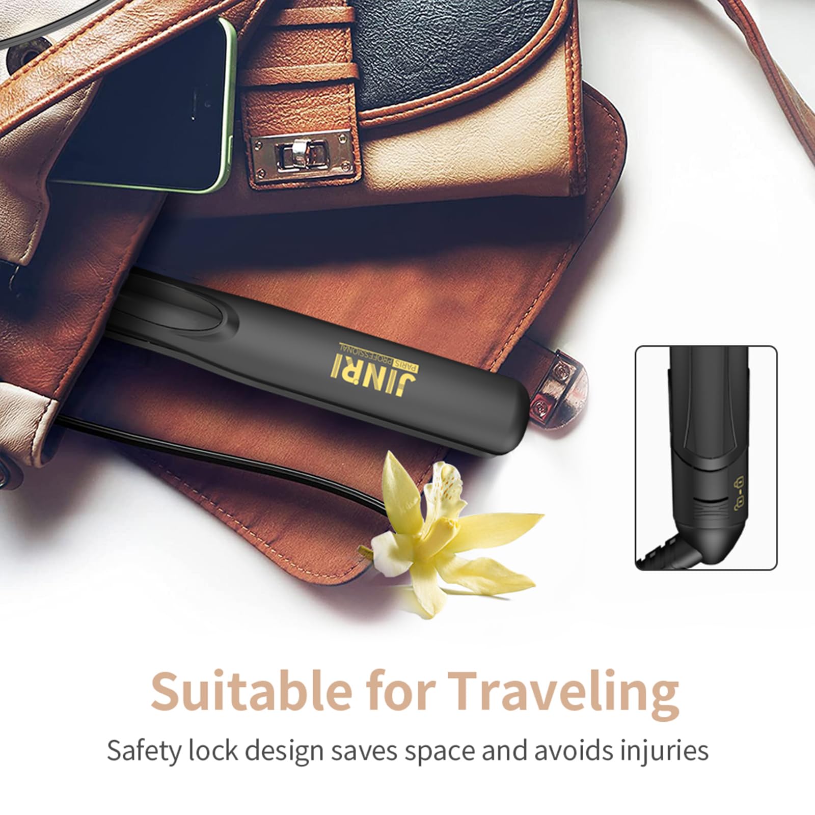 JINRI Hair Straightener with Titanium Plates 0.8 Inch Mini Flat Iron, Perfect Travel Size Hair Straightener Dual Voltage (100-24
