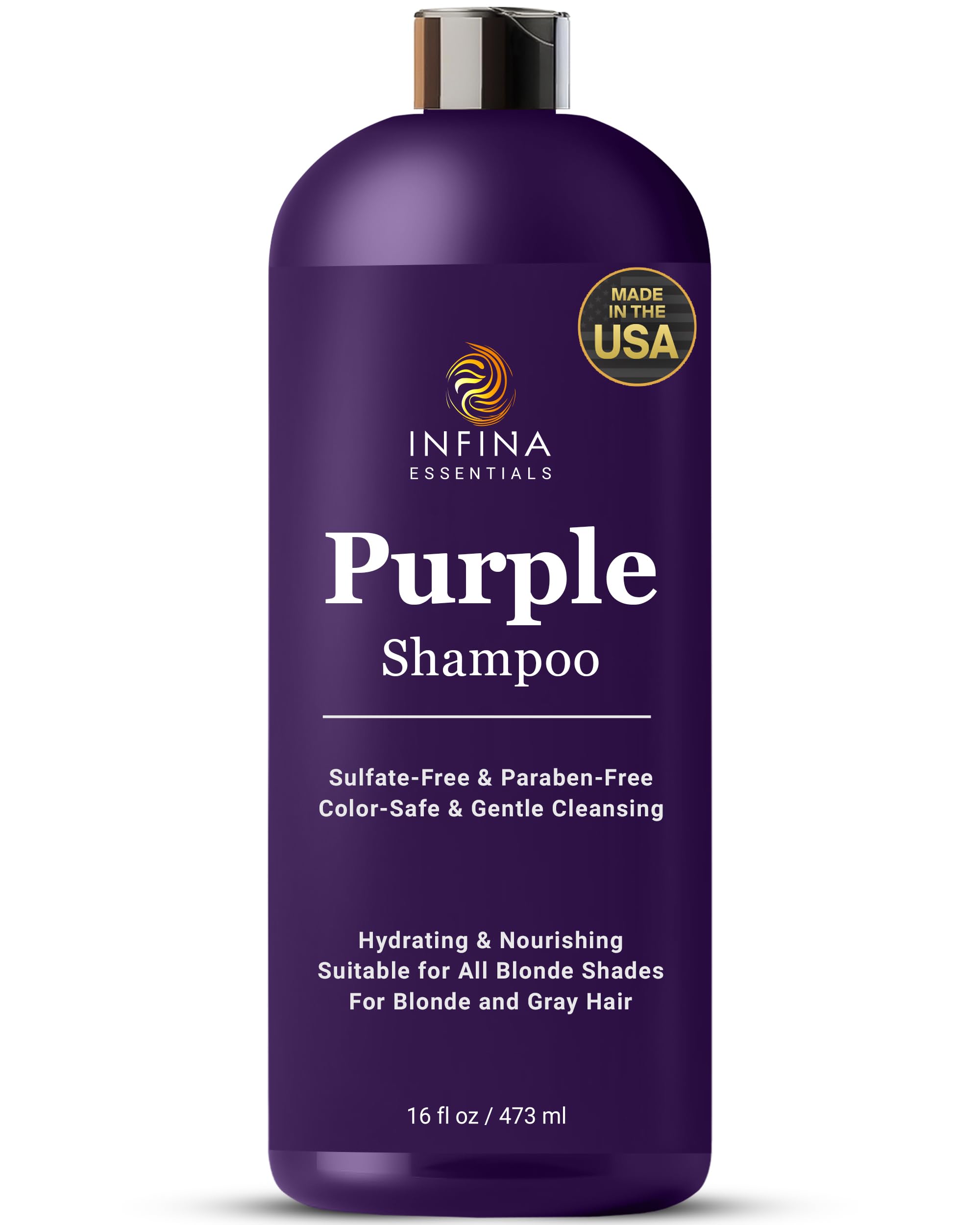 INFINA ESSENTIALS Purple Shampoo for Blondes, Gray, Brassy & Color Treated Hair, Sulfate Free, Enriched with Green Tea & Chamomi