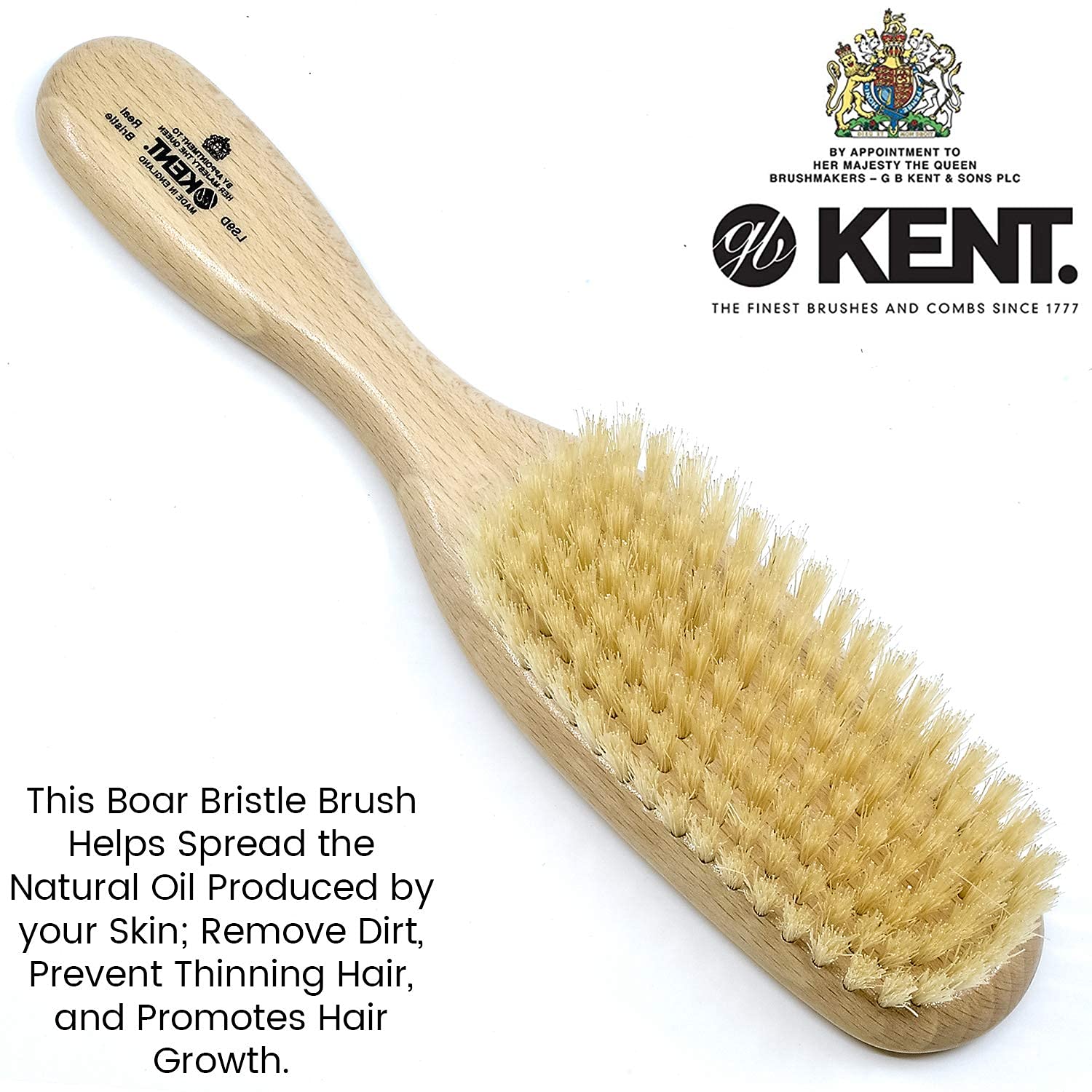 Kent Ls9D Ladies Finest Hair Brush For Women - Boar Bristle Hair Brush Made Of Satinwood And Soft Boar Bristle For Thin Hair - L