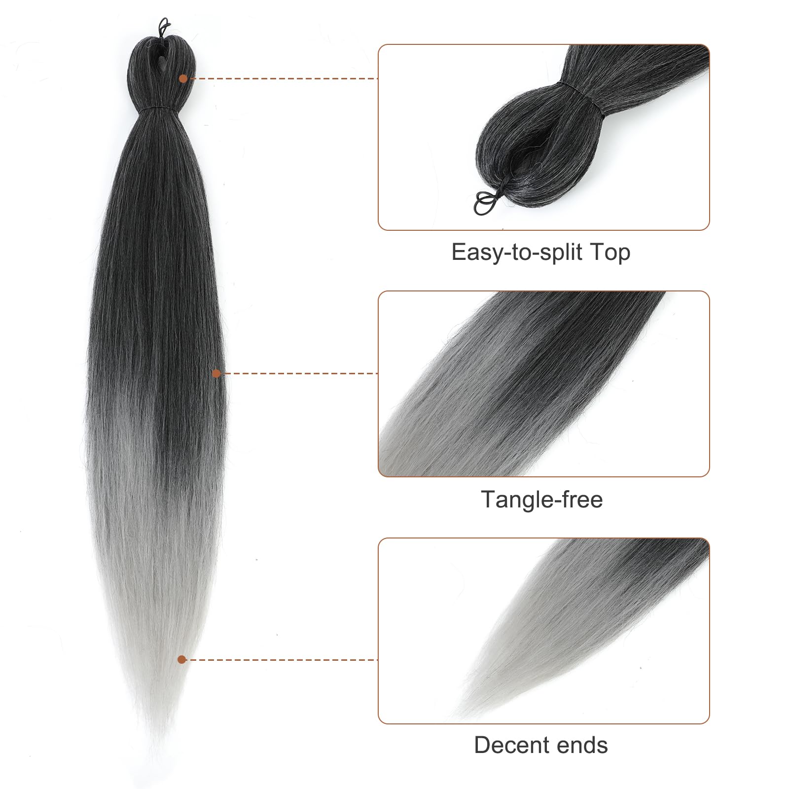 Difunee Pre-Stretched Braiding Hair - 24 Inch 8 Packs Ombre Gray Long Braiding Hair For Twist Or Box Braids, Yaki Texture Hot Wa
