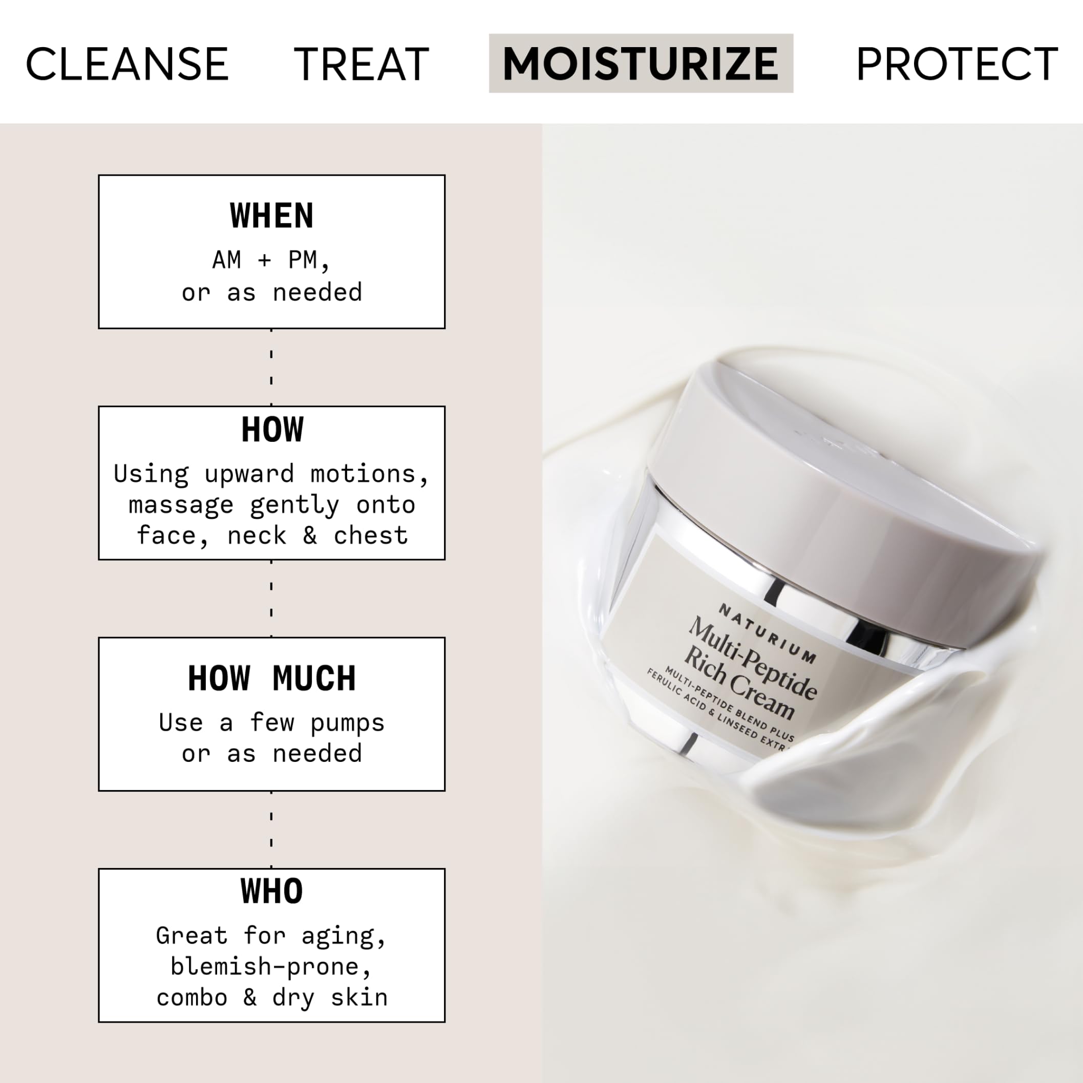 Naturium Multi-Peptide Rich Cream, Hydrating & Nourishing To Help Appearance Of Fine Lines & Wrinkles, Vegan & Cruelty-Free, 1.7