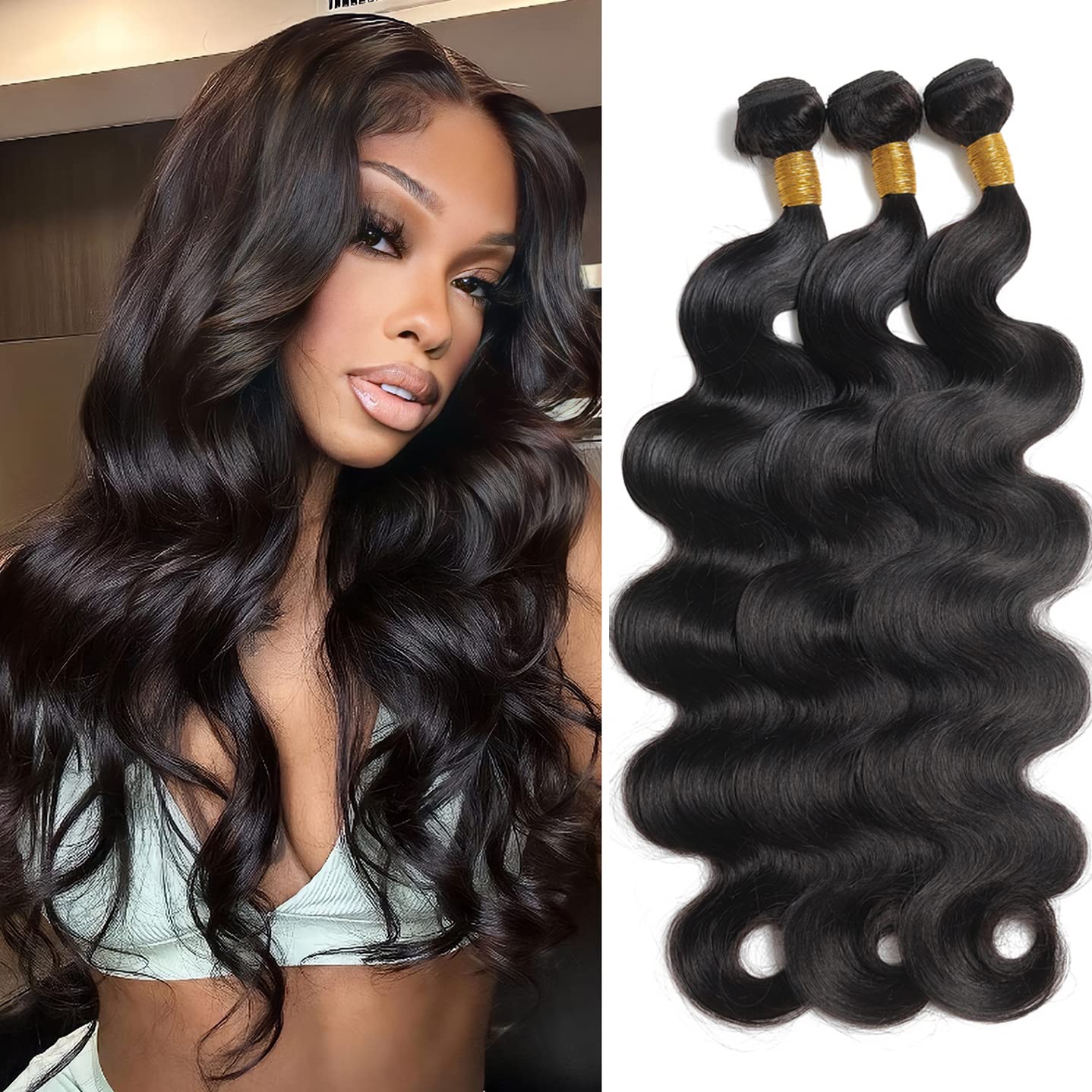 Body Wave Human Hair Bundles Human Hair Brazilian Virgin Body Wave Bundles Ocean Wave 100% Unprocessed Weave Bundles Human Hair 