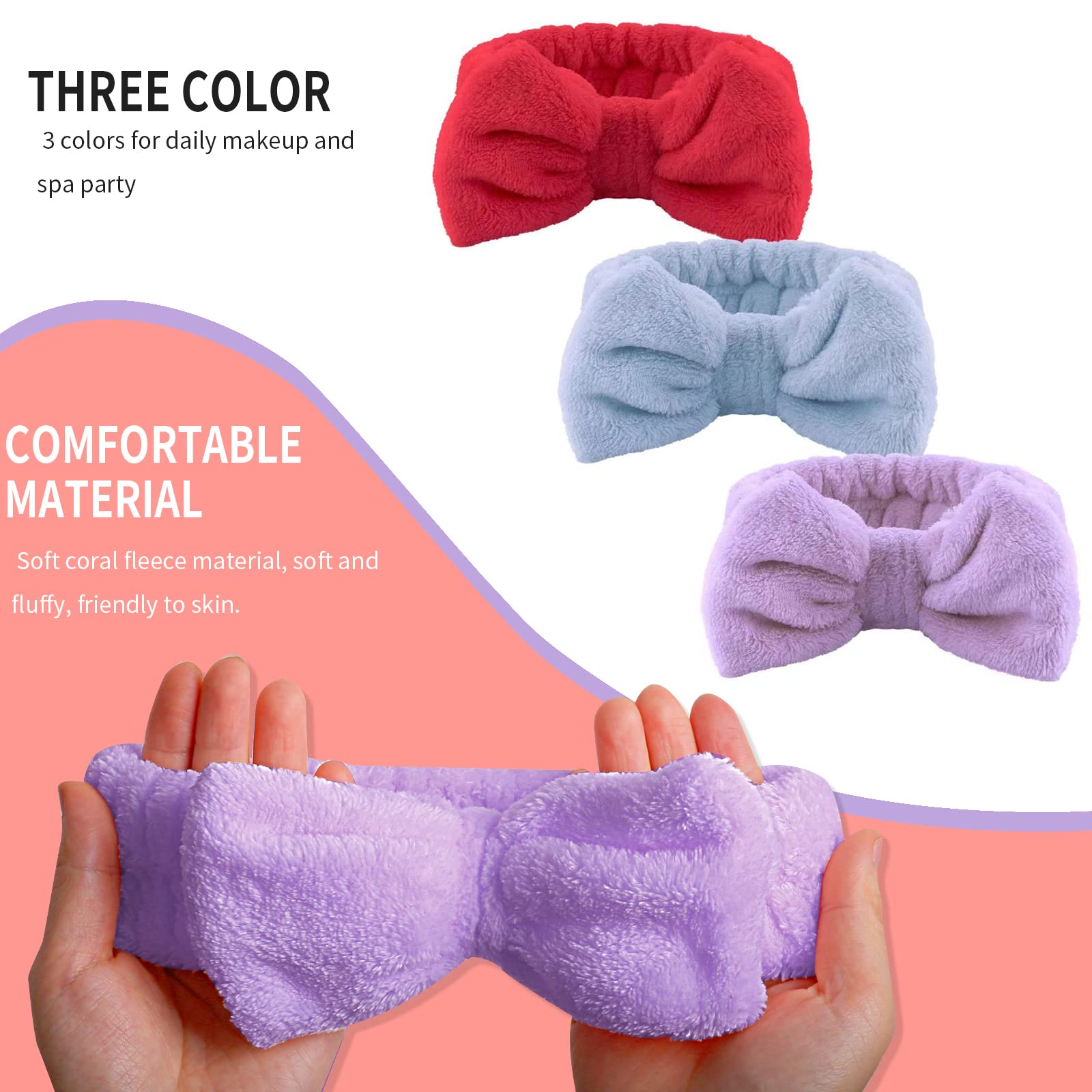 Wsyub Hairband, 3Pcs Face Headband With Bow Tie, Soft Microfiber Skincare Band For Washing Face, Shower Headband Spa Headband Fo