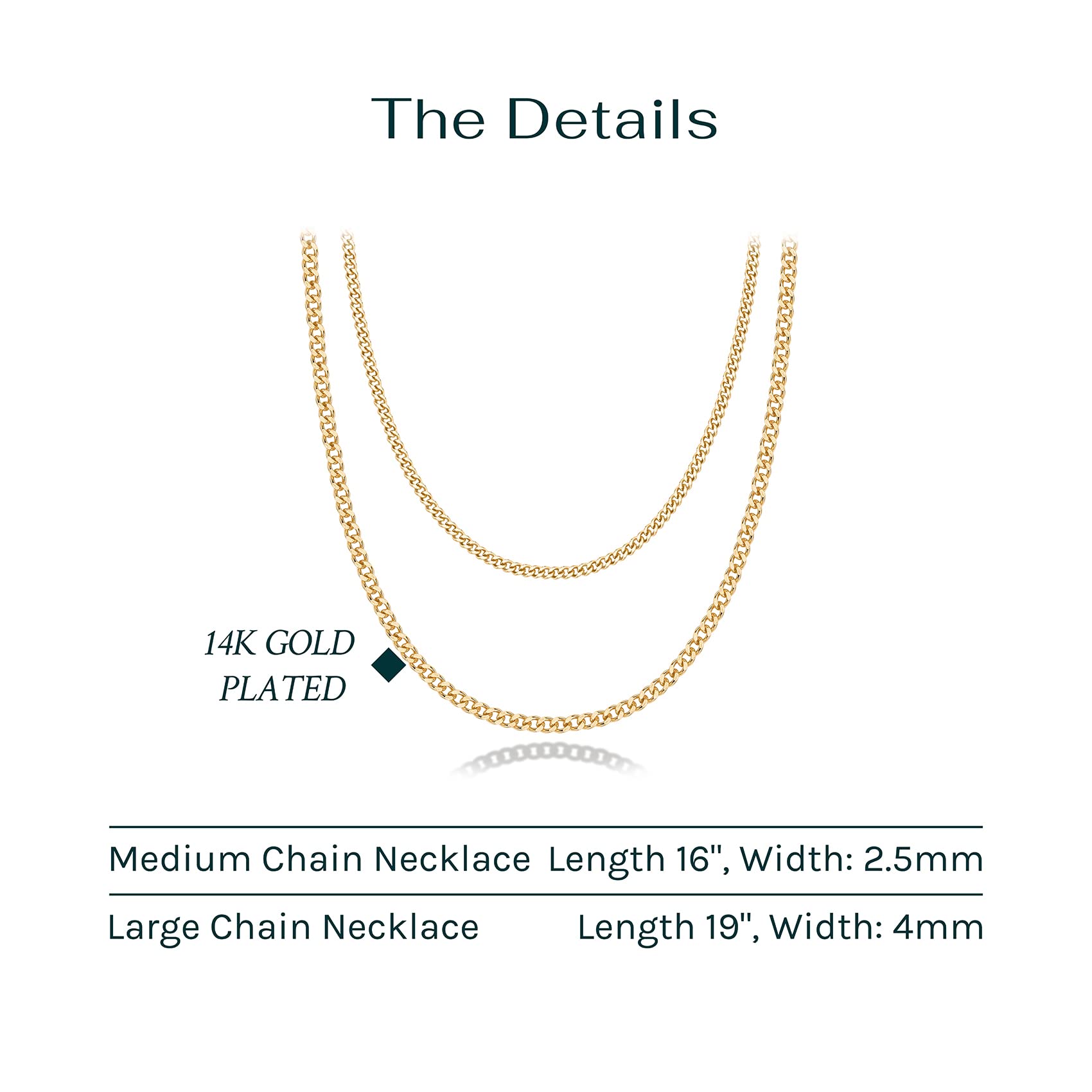 PAVOI 14K Gold Plated Layered Curb Link Chain Adjustable Necklace | Layering Necklaces for Women | Everyday Jewelry (White Plate