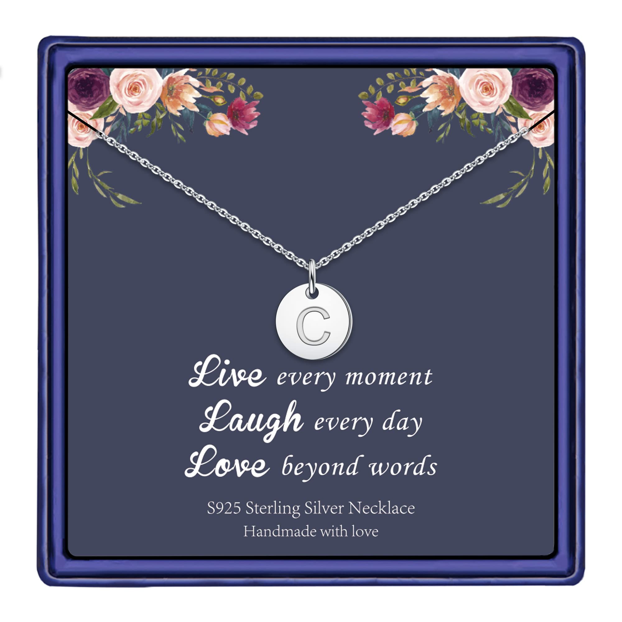 Hidepoo Tiny Disc Initial Necklaces Gifts - S925 Sterling Silver Personalized Monogram Initial Necklaces Birthday Gifts Ideas Le