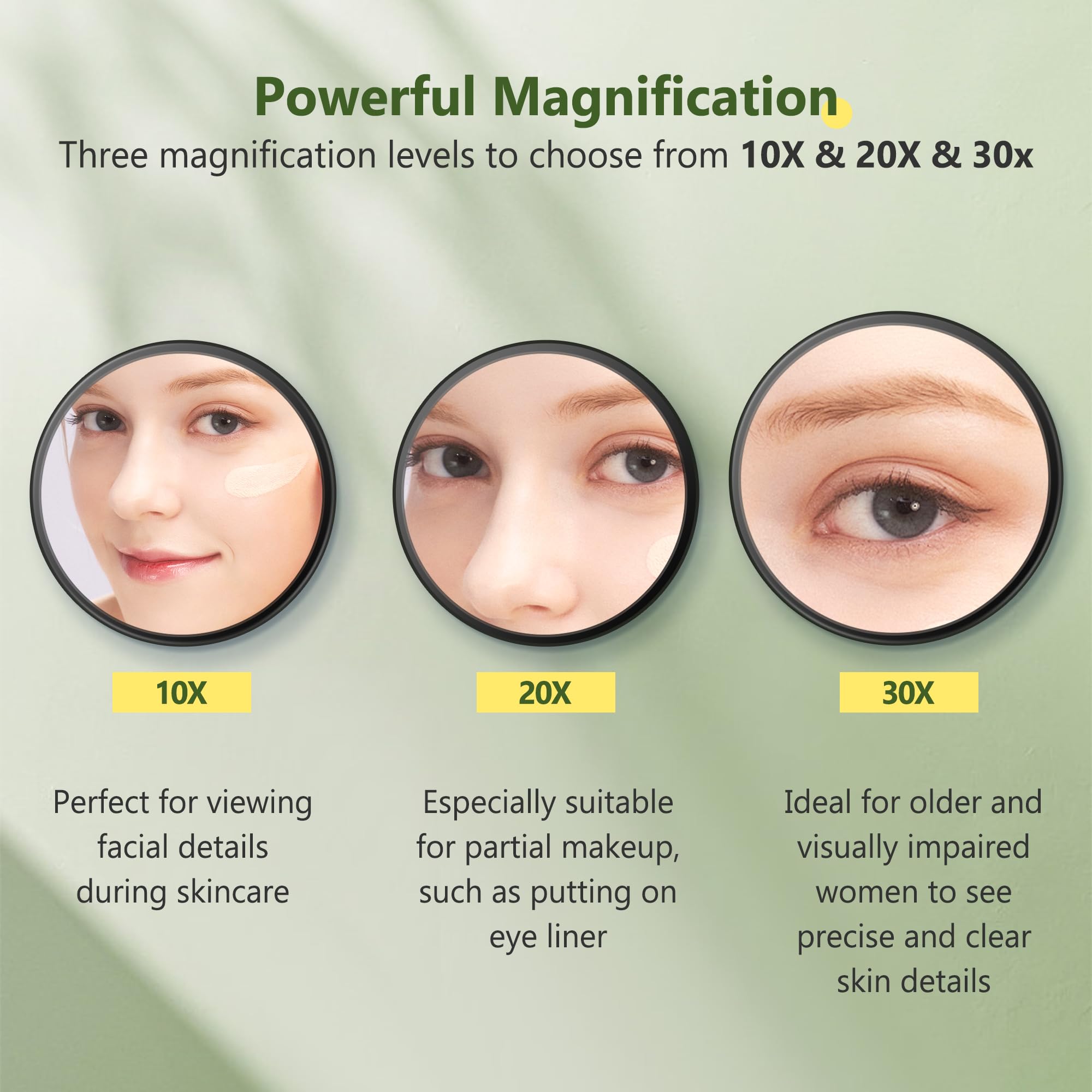 MIYADIVA 30X Magnifying Mirror - Black Travel Makeup Mirror with Suction Cup and Tweezers, Compact for Facial Hair Removal