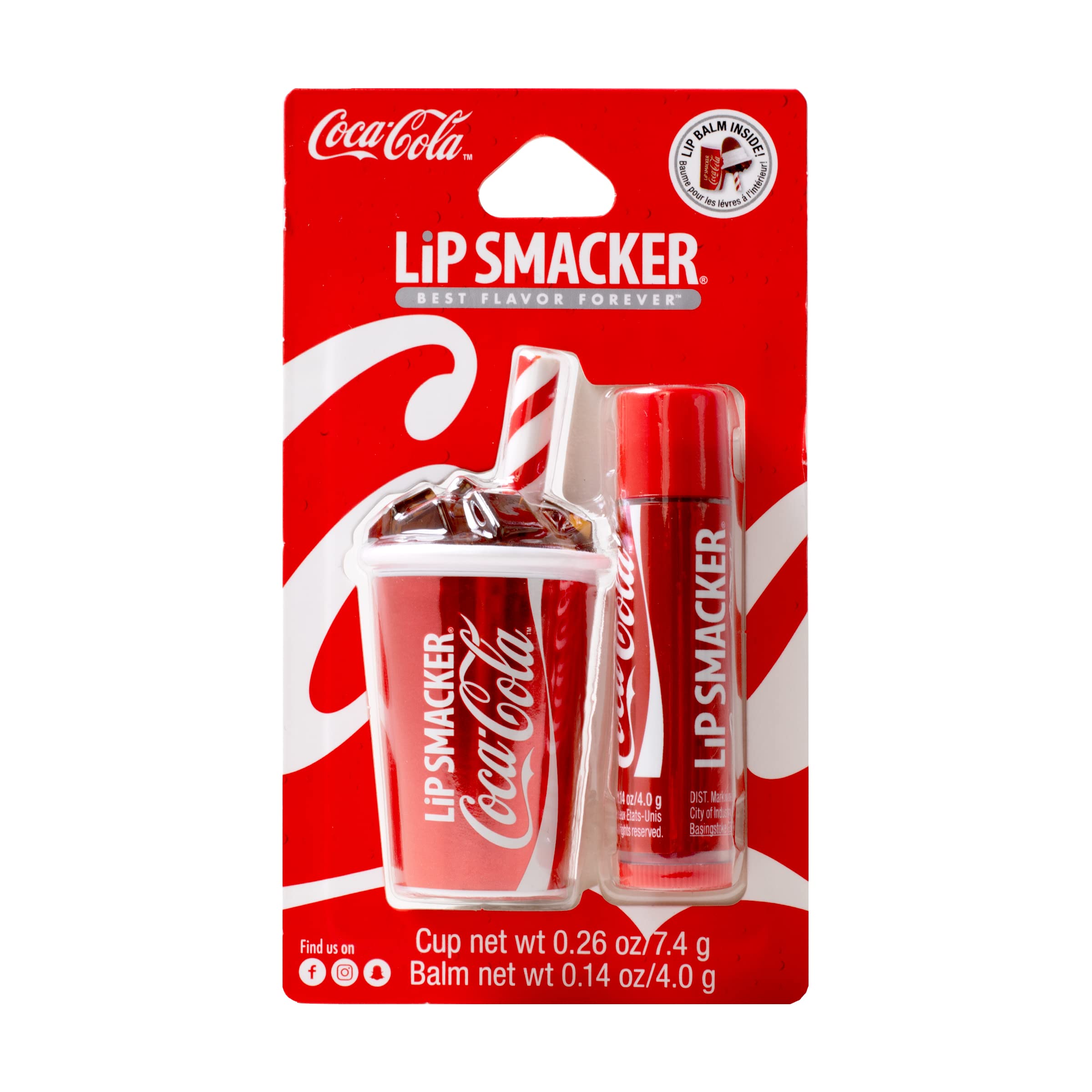 Lip Smacker Classic Coca Cola Flavored Lip Balm, Cup And Coke Flavored Lip Balm Tube, Matte Clear, Set of 2