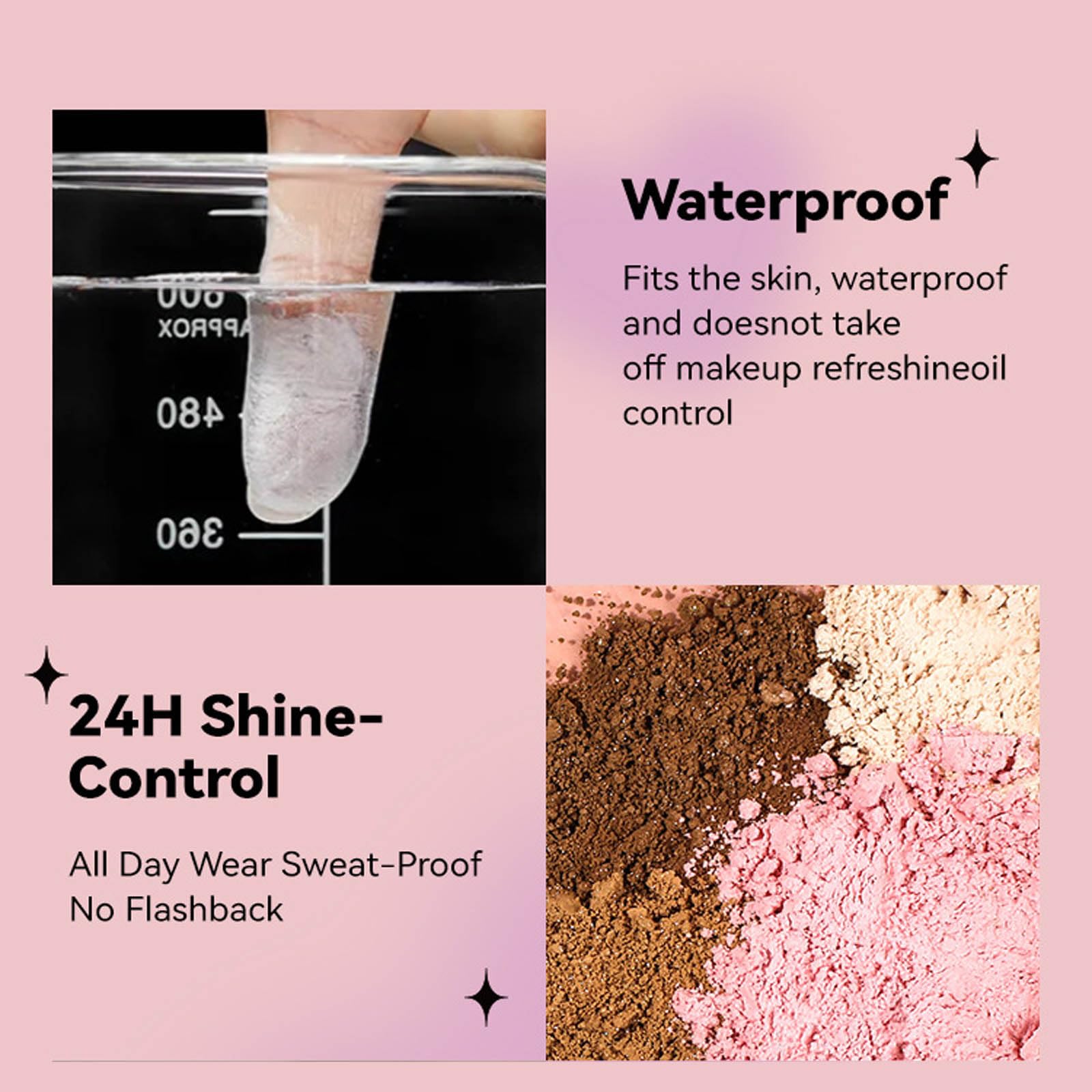 Pink Translucent Setting Powder, Shimmer Setting Powder Waterproof Oil Control Tone-up Face Powder Highlighter Makeup Finishing